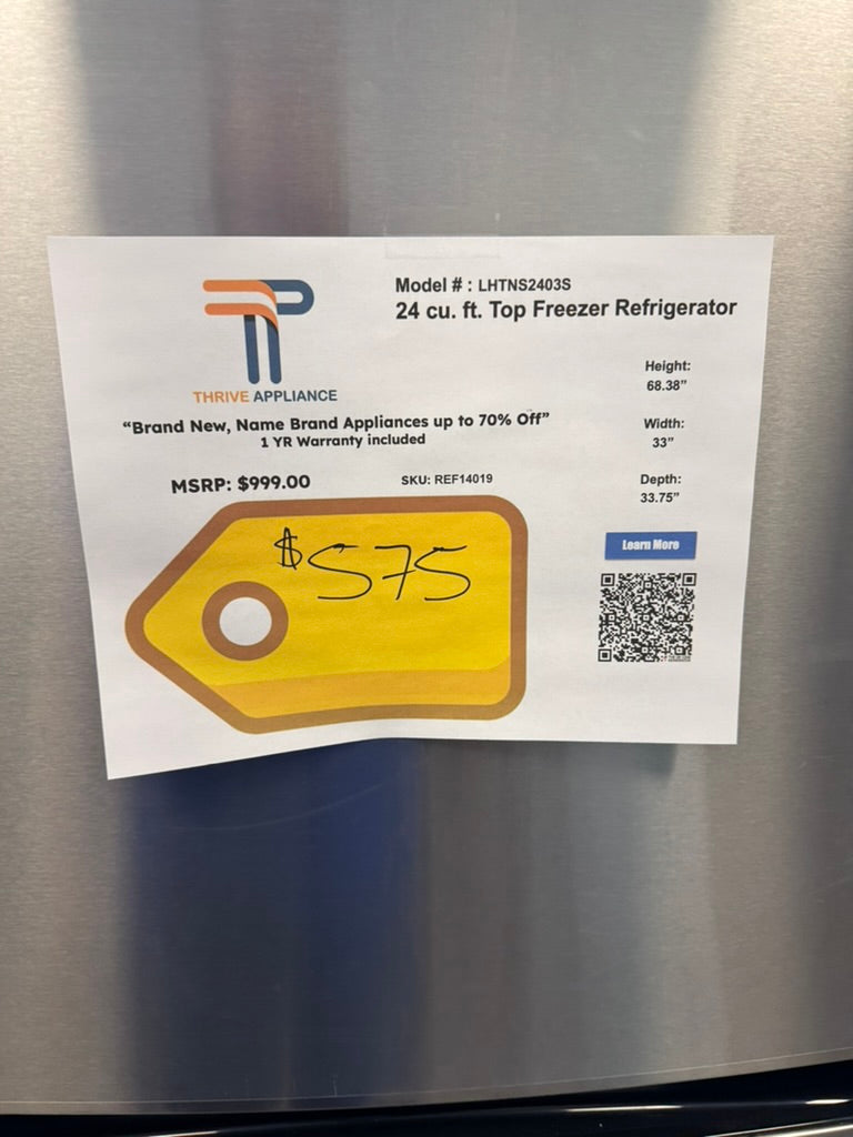 LG 24 cu. ft. Top Freezer Refrigerator Model: LHTNS2403S SKU: REF14019