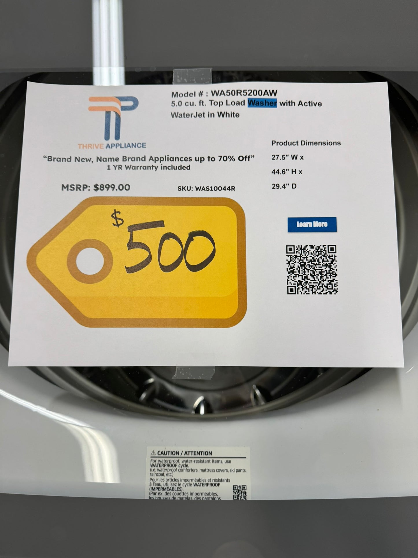 NEW TOP LOAD WASHER WITH ACTIVE WATER JET MODEL: WA50R5200AW WAS10044R