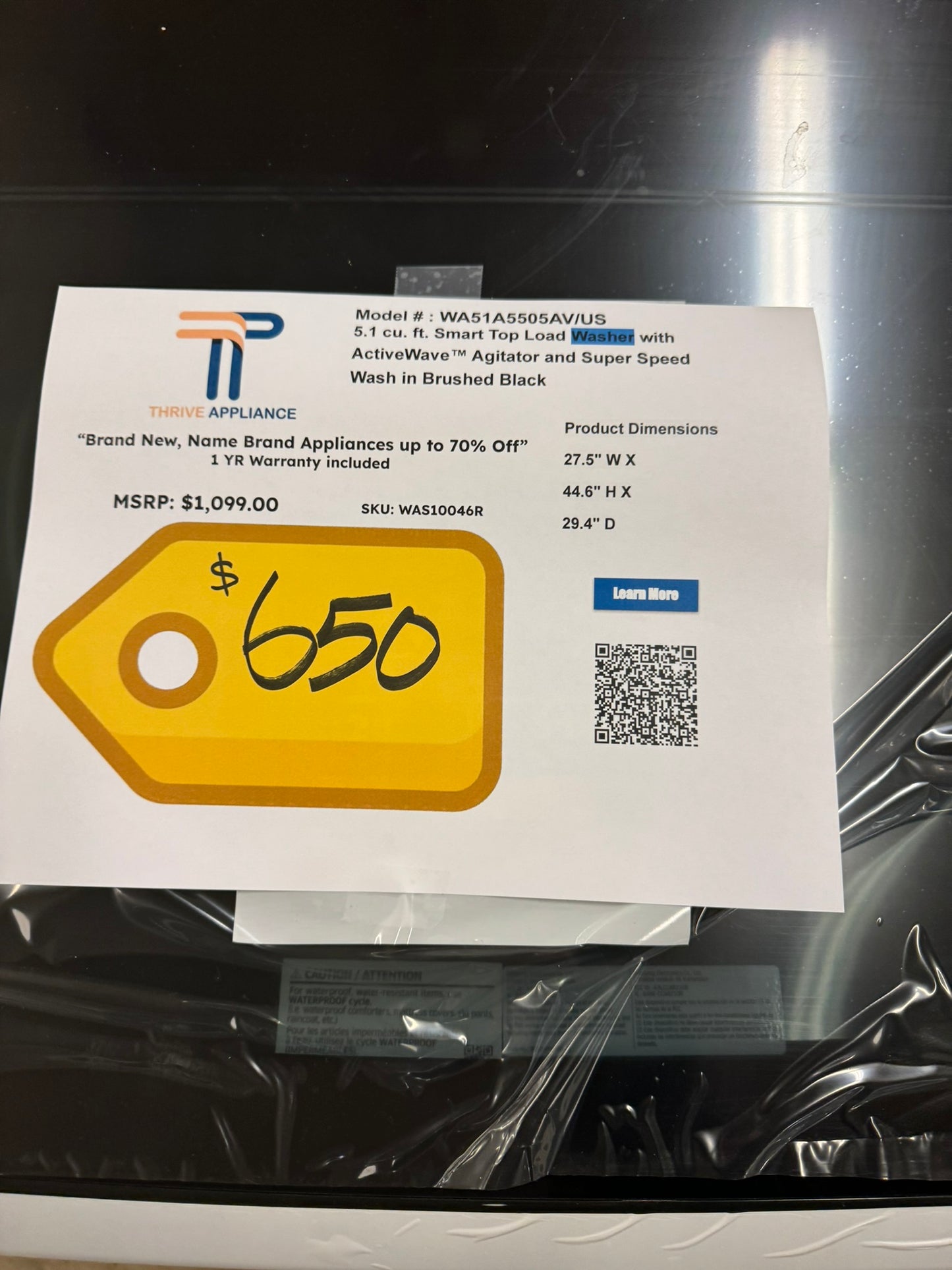 GREAT NEW SAMSUNG SMART TOP LOAD WASHER MODEL: WA51A5505AV/US WAS10046R