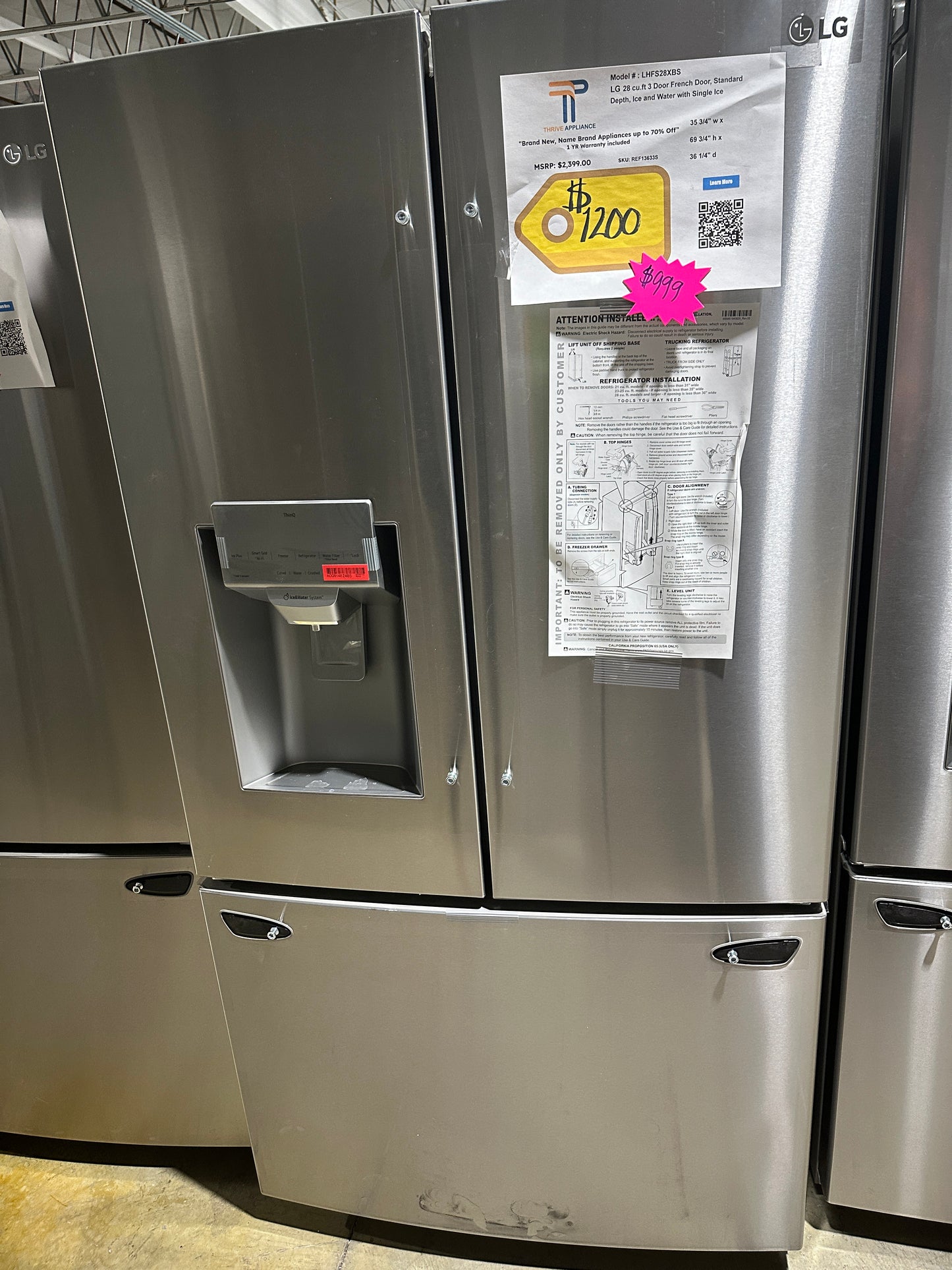 GREAT NEW STAINLESS STEEL DOOR SMART REFRIGERATOR MODEL: LHFS28XBS REF13633S
