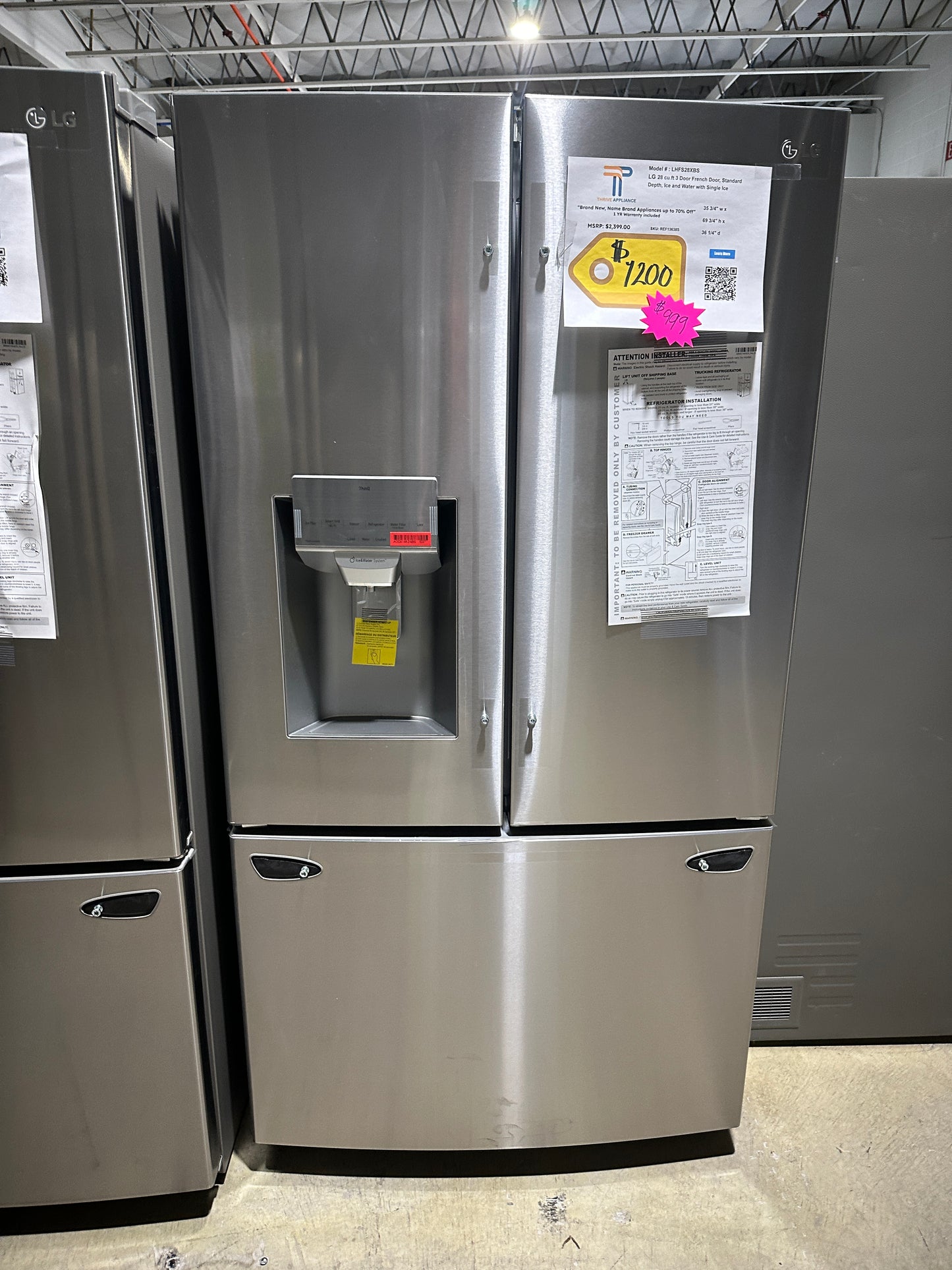 SMART LG REFRIGERATOR with EXTERNAL ICE and WATER MODEL: LHFS28XBS REF13638S