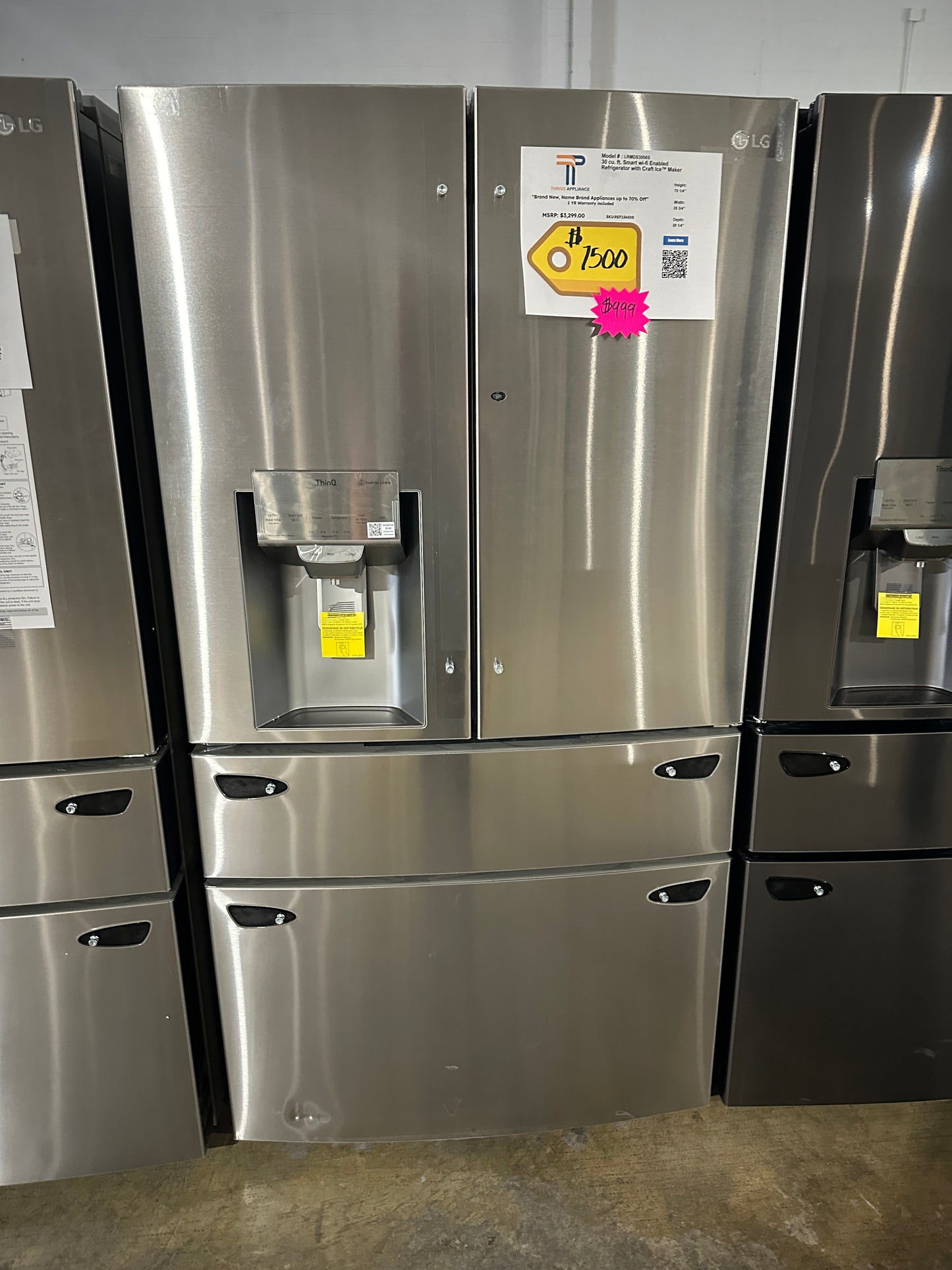 GREAT NEW LG SMART REFRIGERATOR with CRAFT ICE MAKER MODEL: LRMDS3006S REF13650S