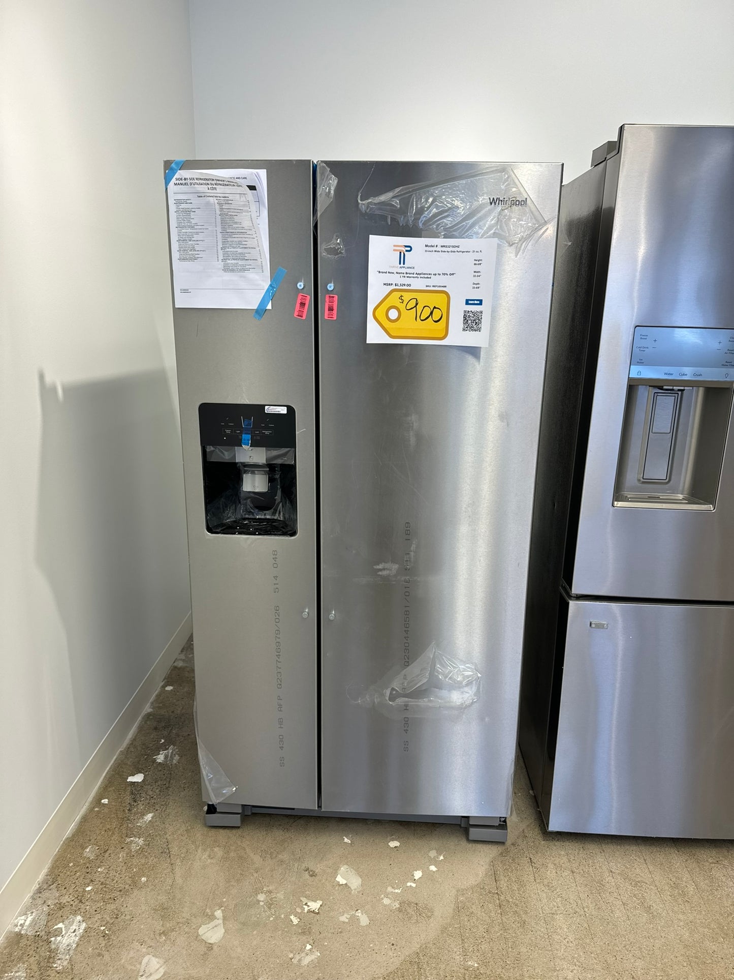 GREAT NEW WHIRLPOOL SIDE BY SIDE REFRIGERATOR MODEL: WRS321SDHZ REF10048R