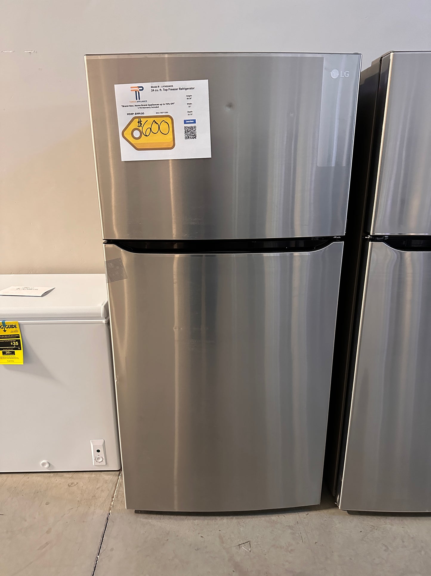 BRAND NEW STAINLESS STEEL TOP FREEZER REFRIGERATOR MODEL: LHTNS2403S REF13280