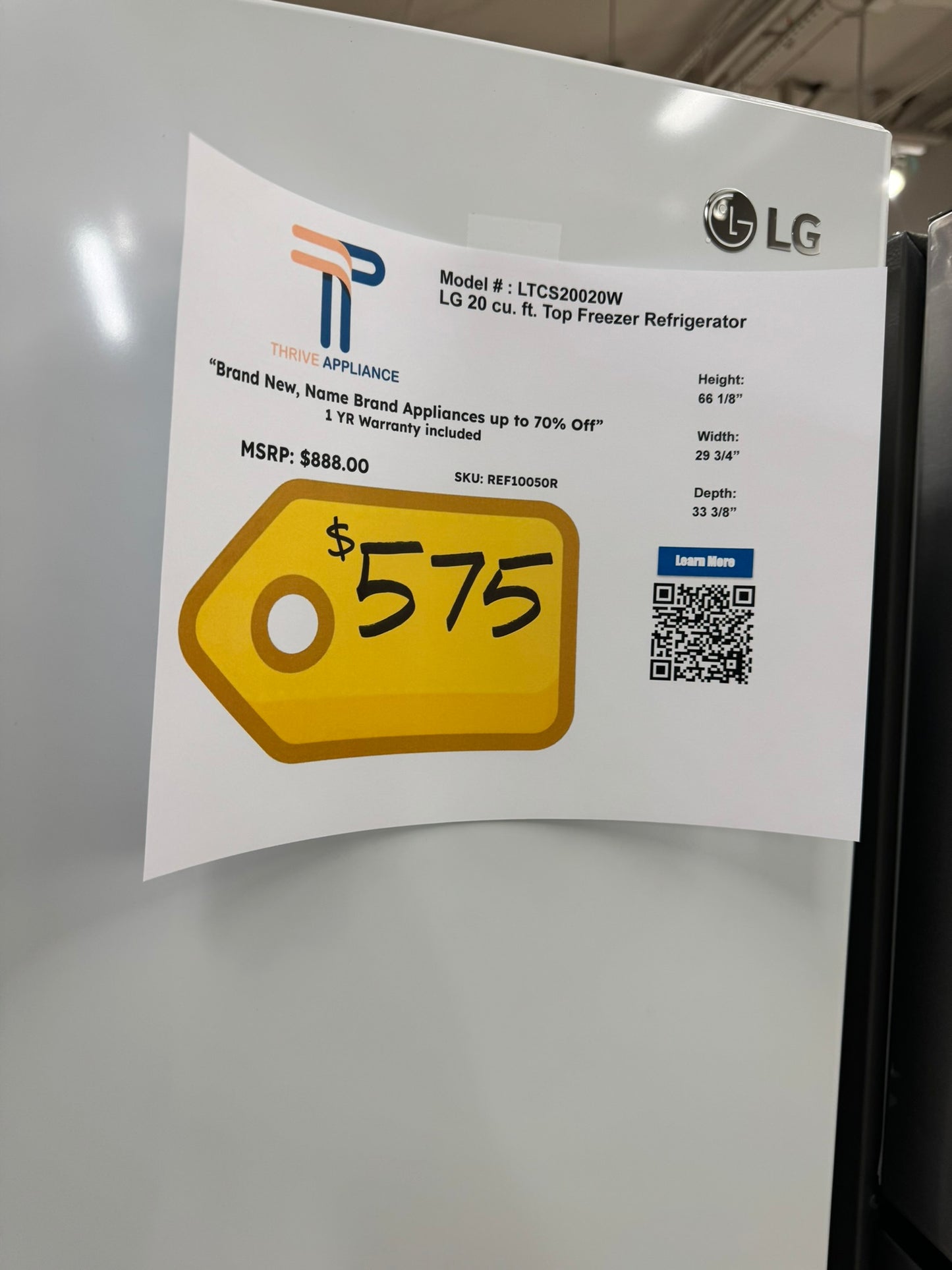 GREAT NEW LG TOP FREEZER REFRIGERATOR MODEL: LTCS20020W REF10050R
