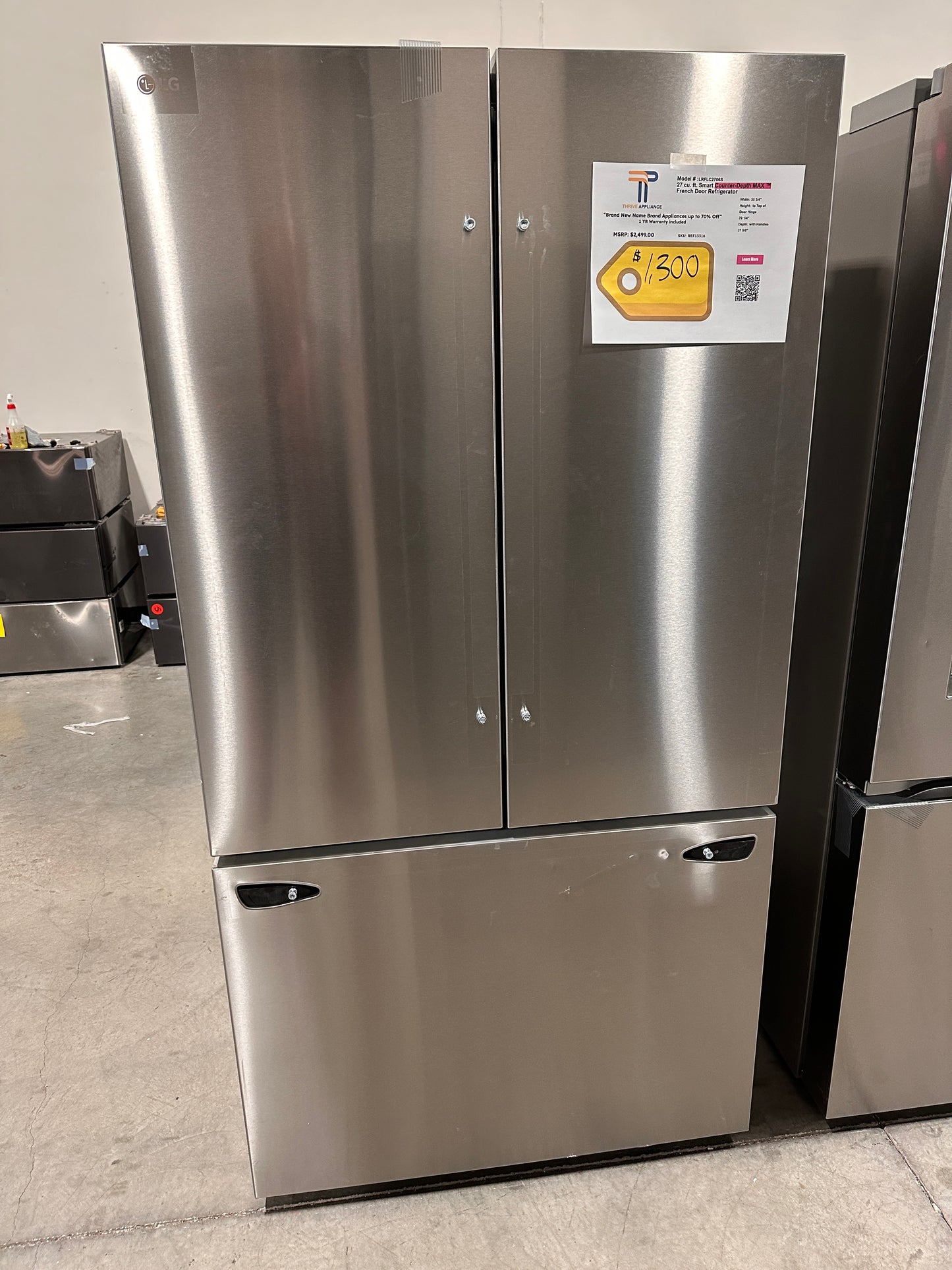 NEW DISCOUNTED COUNTER DEPTH LG FRENCH DOOR REFRIGERATOR MODEL: LRFLC2706S REF13316
