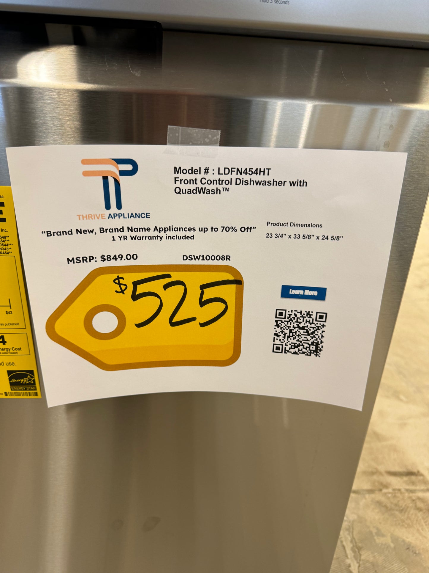 NEW FRONT CONROL SMART LG DISHWASHER MODEL: LDFN454HT DSW10008R