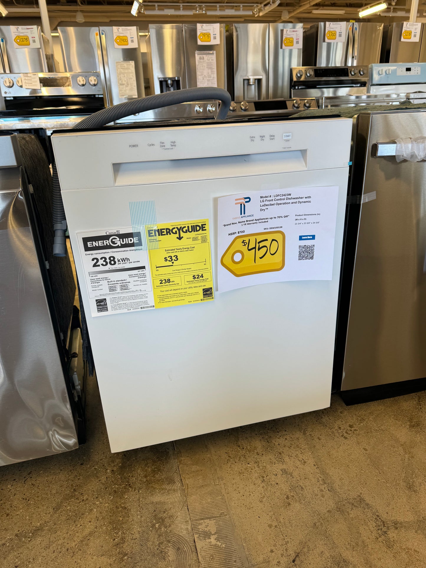 NEW WHITE LG FRONT CONTROL DISHWASHER MODEL: LDFC2423W DSW10013R