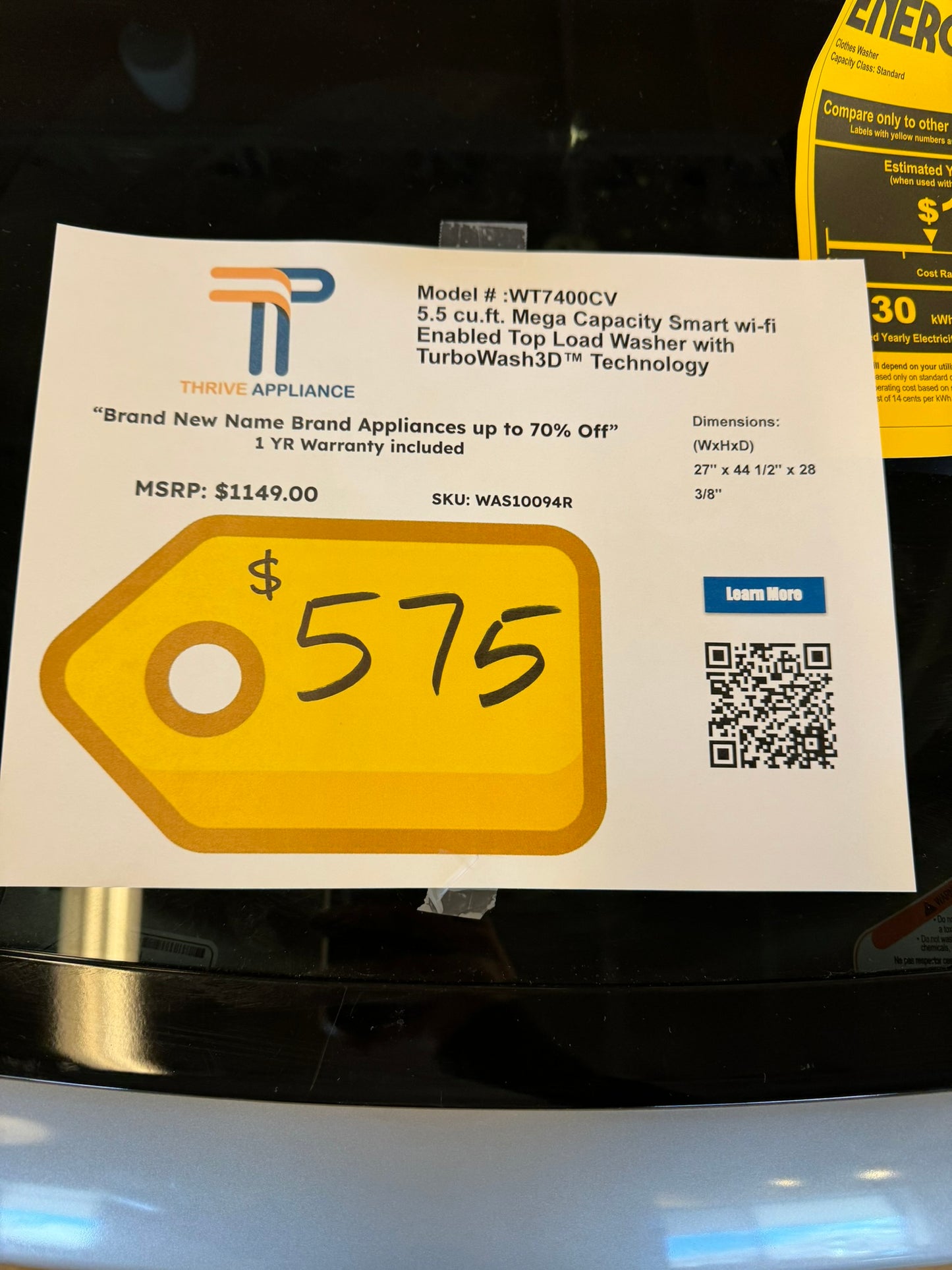 GREAT NEW GRAPHITE STEEL LG TOP LOAD WASHER MODEL: WT7400CV WAS10094R