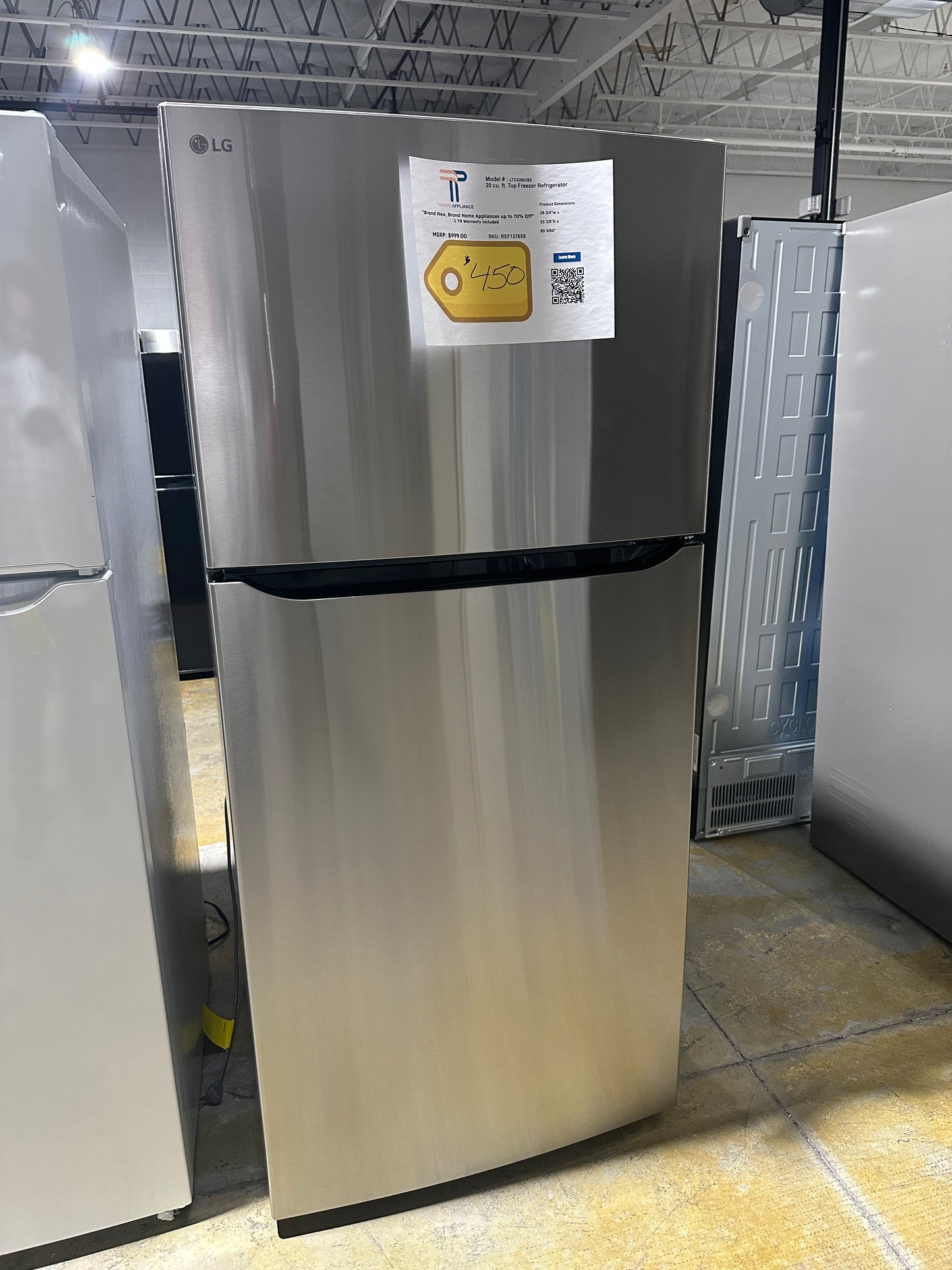Great New LG 20.2 Cu Ft Top Freezer Refrigerator MODEL: LTCS20020S REF13765S
