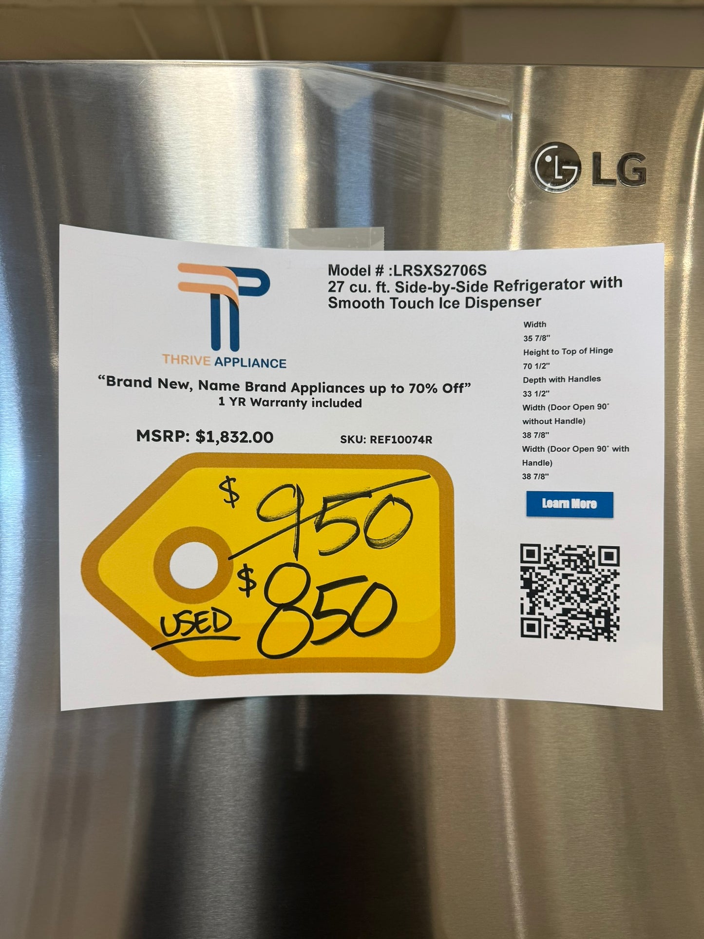 GORGEOUS GENTLY USED LG SIDE BY SIDE REFRIGERATOR MODEL: LRSXS2706S REF10074R