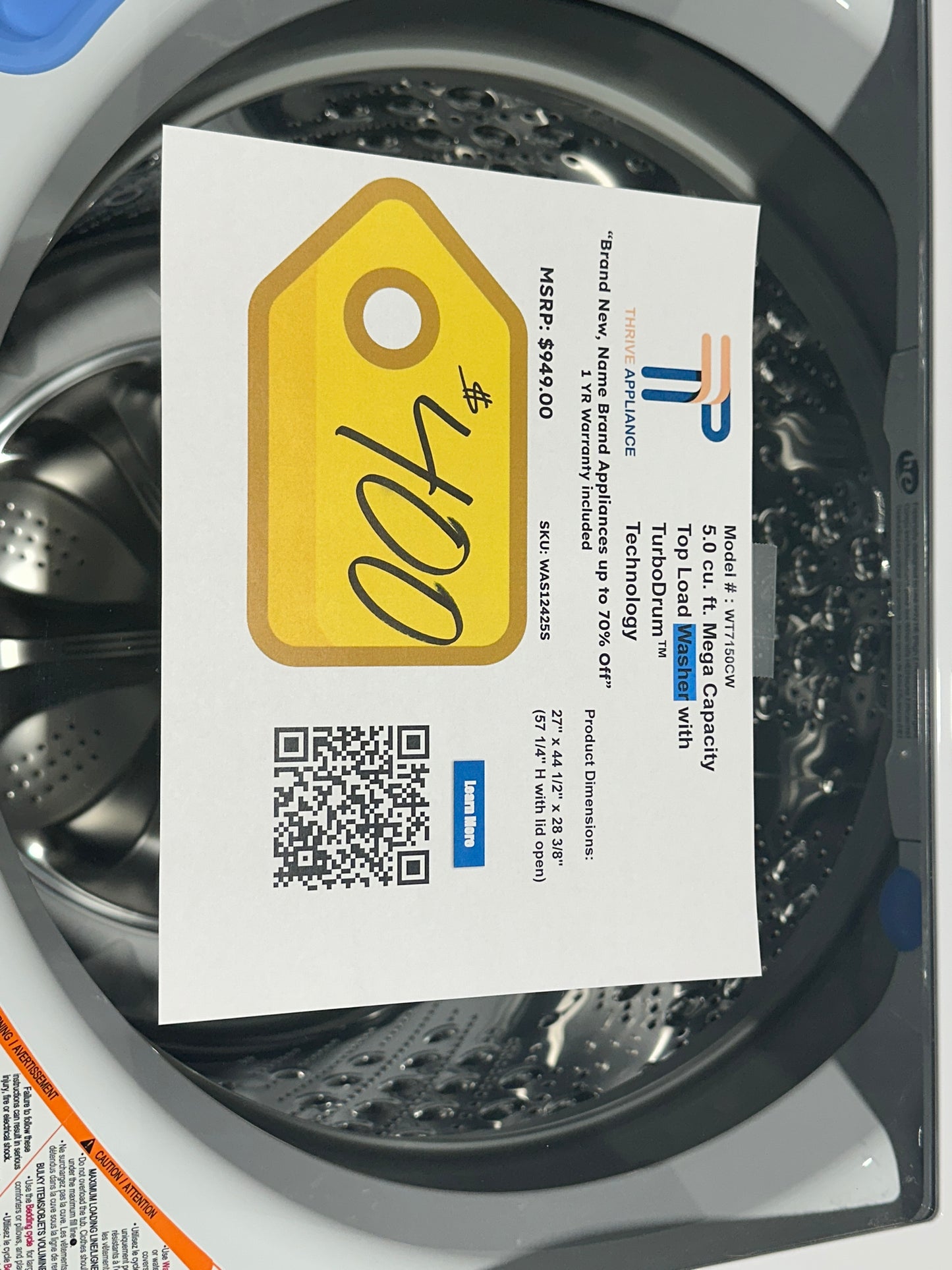 LG - 5.0 Cu. Ft. High-Efficiency Top Load Washer with 6Motion Technology MODEL: WT7150CW WAS12425S