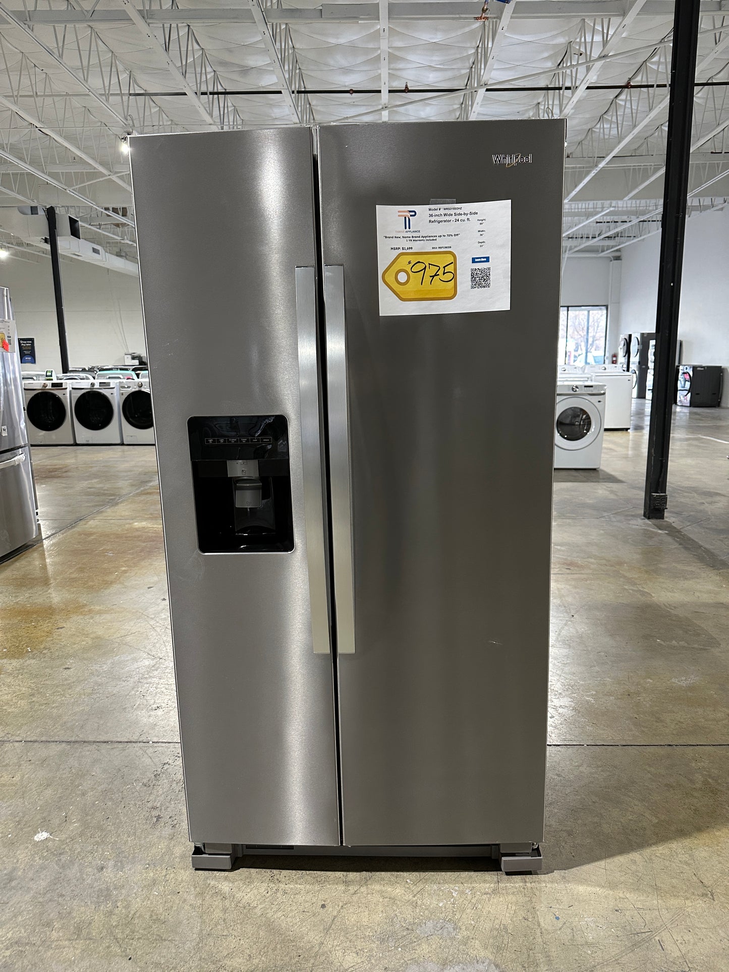 LOW PRICE! Whirlpool Side-by-Side Refrigerator MODEL: WRS315SDHZ REF13823S
