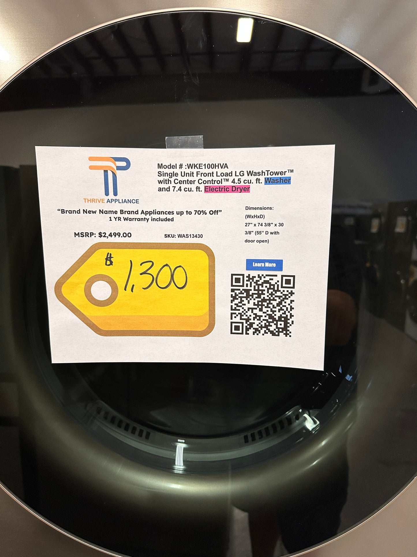 BEAUTIFUL BRAND NEW LG SMART FRONT LOAD WASHER ELECTRIC DRYER UNIT MODEL: WKE100HVA WAS13430