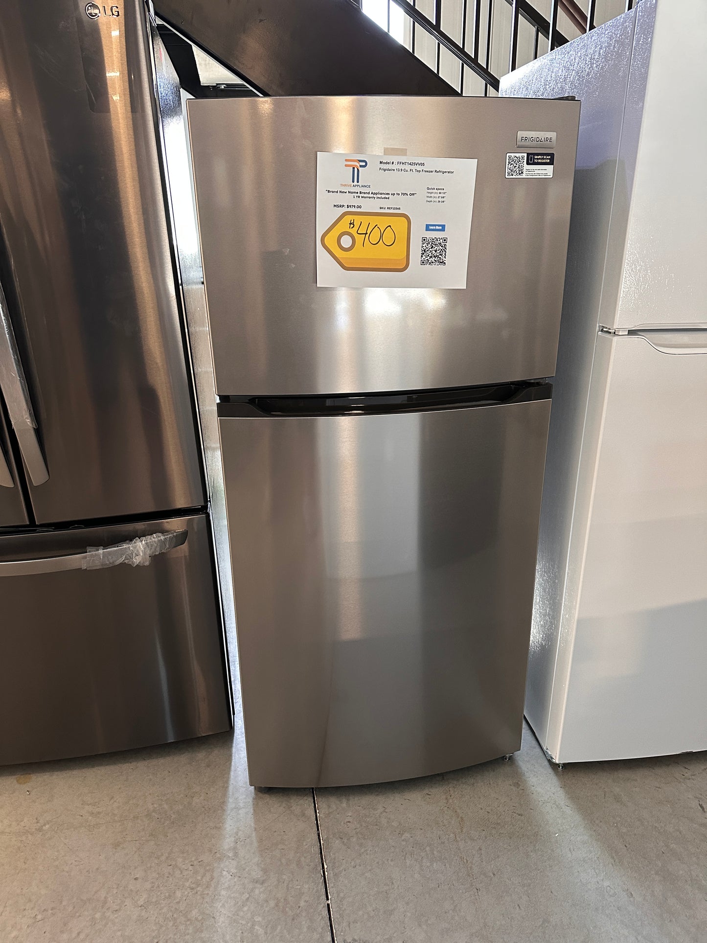 BRUSHED STEEL TOP FREEZER REFRIGERATOR MODEL: FFHT1425VV REF13365