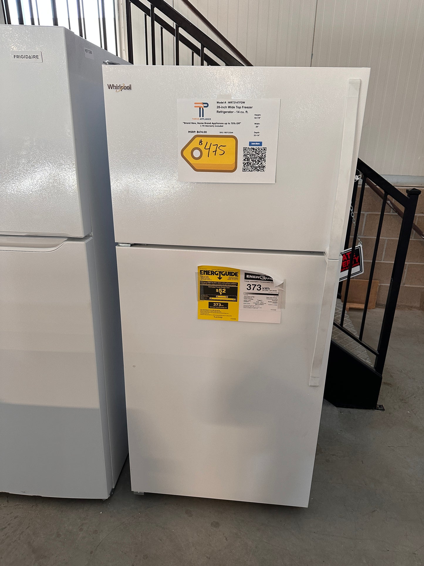 BRAND NEW WHIRLPOOL TOP FREEZER REFRIGERATOR MODEL: WRT314TFDW REF13364