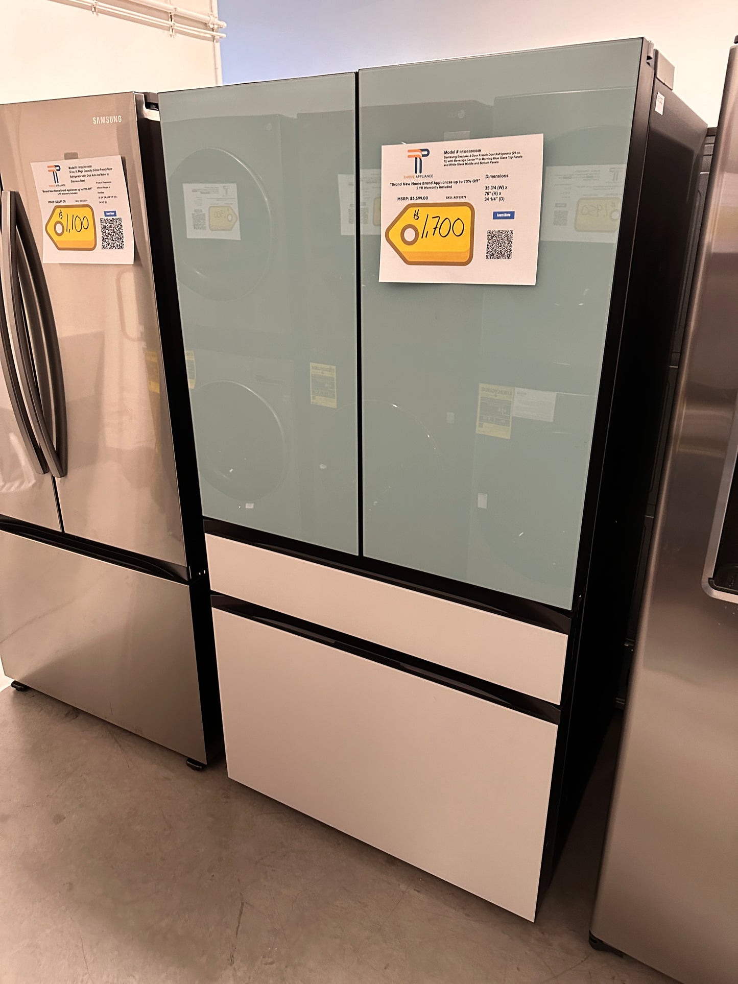 BEAUTIFUL BRAND NEW MORNING BLUE GLASS SAMSUNG REFRIGERATOR MODEL: RF29BB86004M REF13372