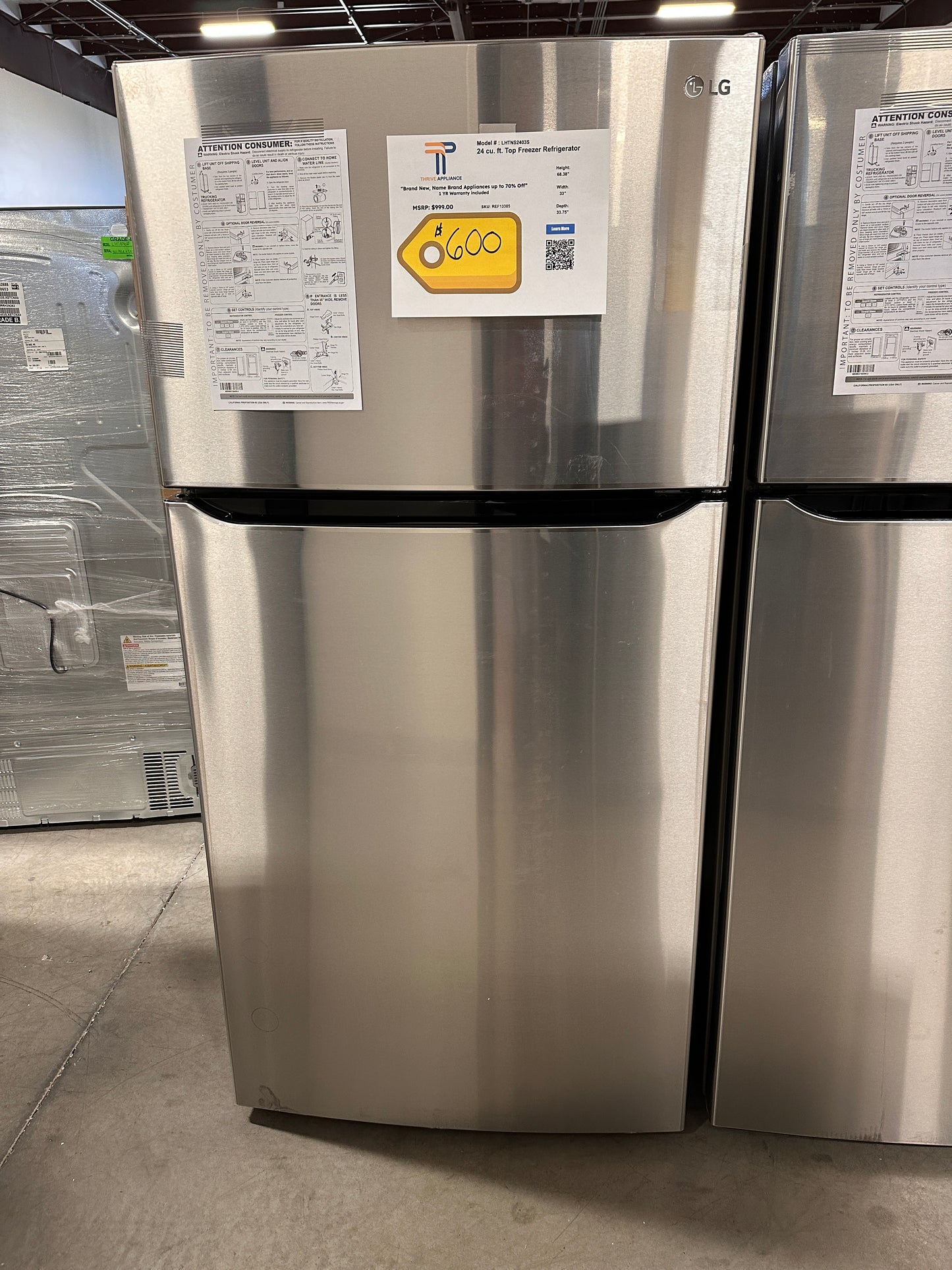BRAND NEW LG TOP FREEZER REFRIGERATOR with INTERNAL WATER MODEL: LHTNS2403S REF13385