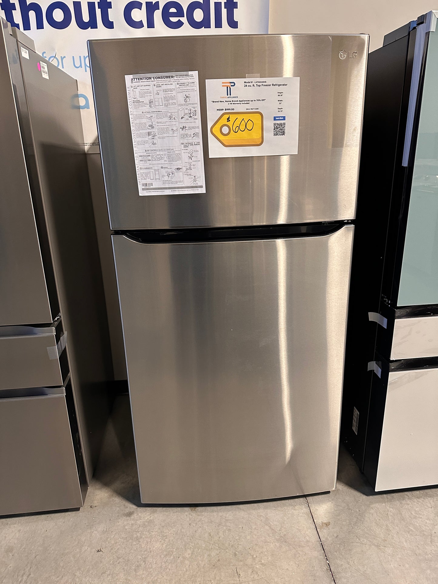 GREAT NEW 23.8 CU FT TOP FREEZER REFRIGERATOR MODEL: LHTNS2403S REF13388