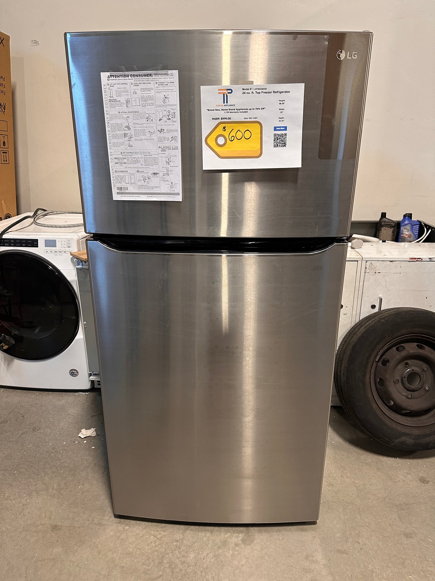 GREAT NEW STAINLESS STEEL 23.8 LG REFRIGERATOR MODEL: LHTNS2403S REF13387