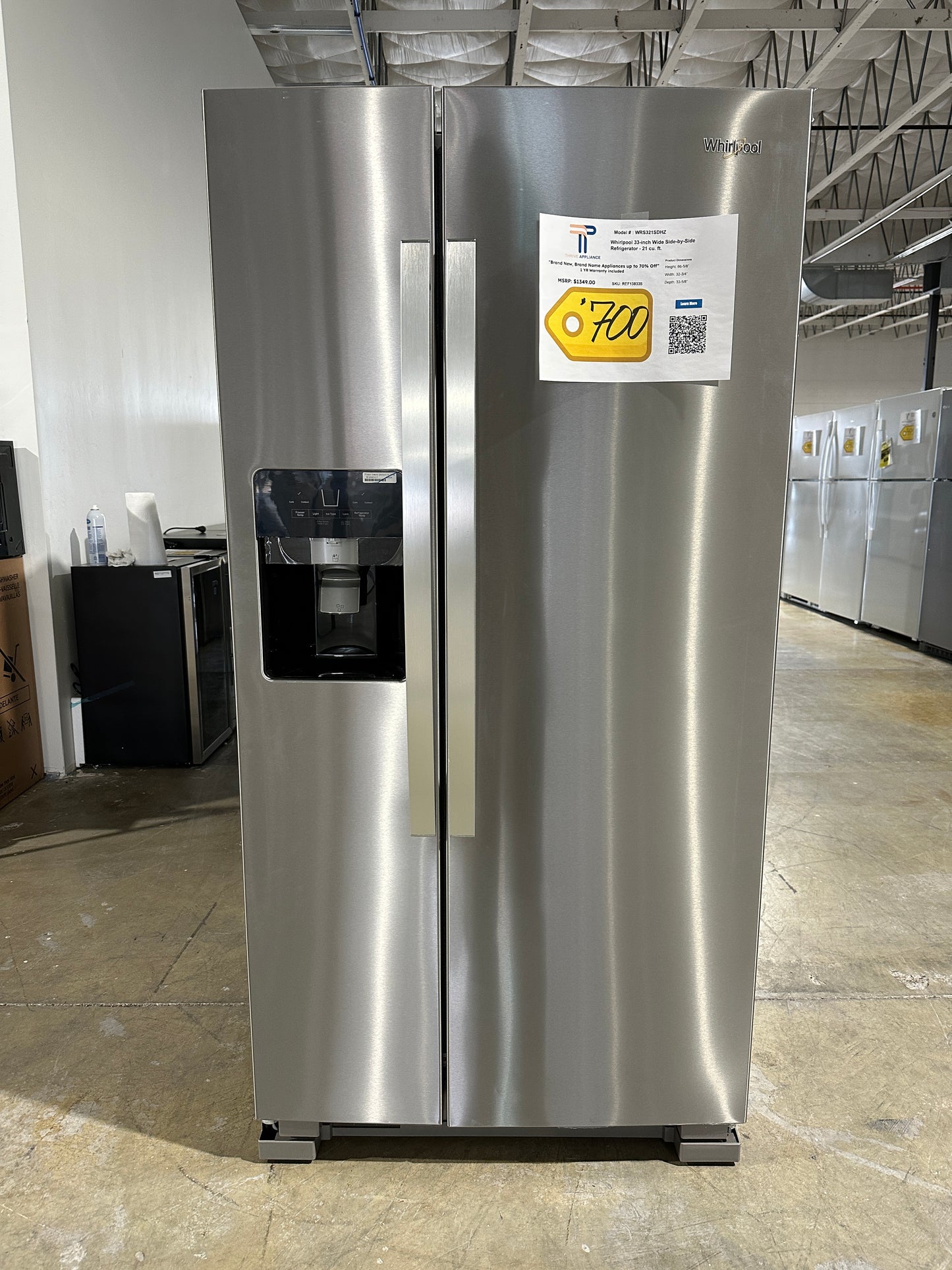 NEW! Whirlpool 33-inch Wide Side-by-Side Refrigerator MODEL: WRS321SDHZ REF13833S