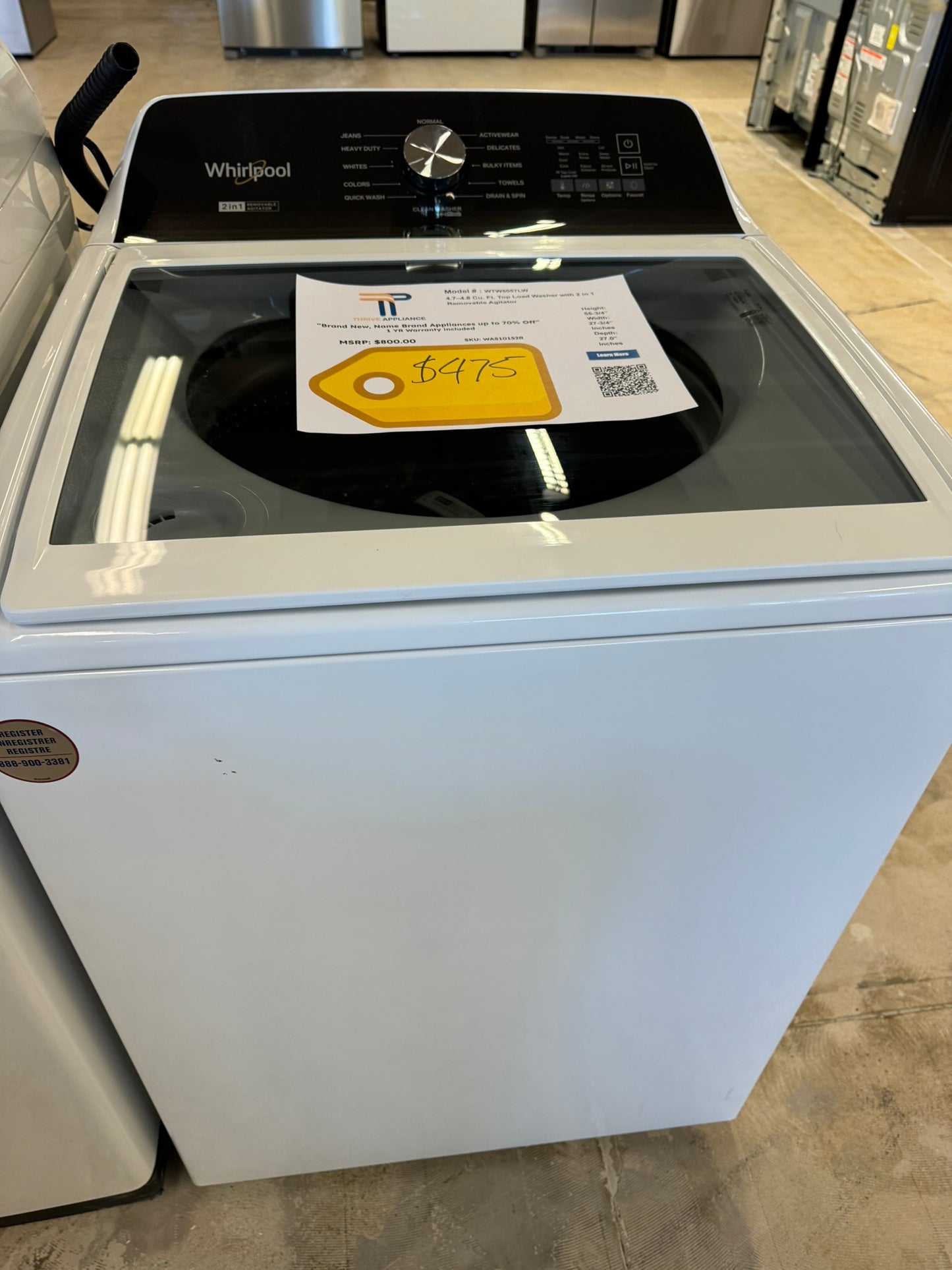 2 in 1 REMOVABLE AGITATOR TOP LOAD WHIRLPOOL WASHER MODEL: WTW5057LW WAS10152R