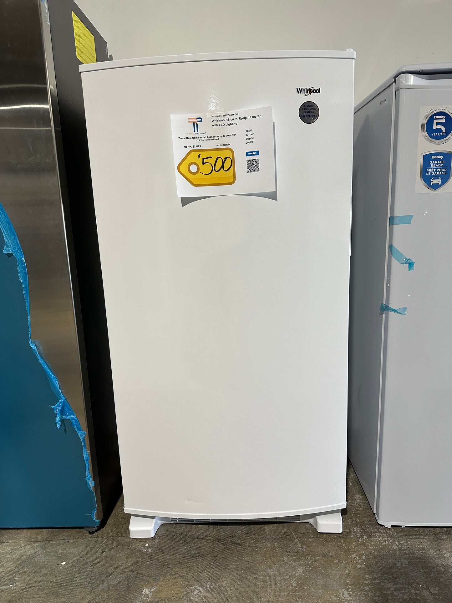 NEW! Whirlpool 16 cu. ft. Upright Freezer with LED Lighting MODEL: WZF34X16DW FRZ11205S