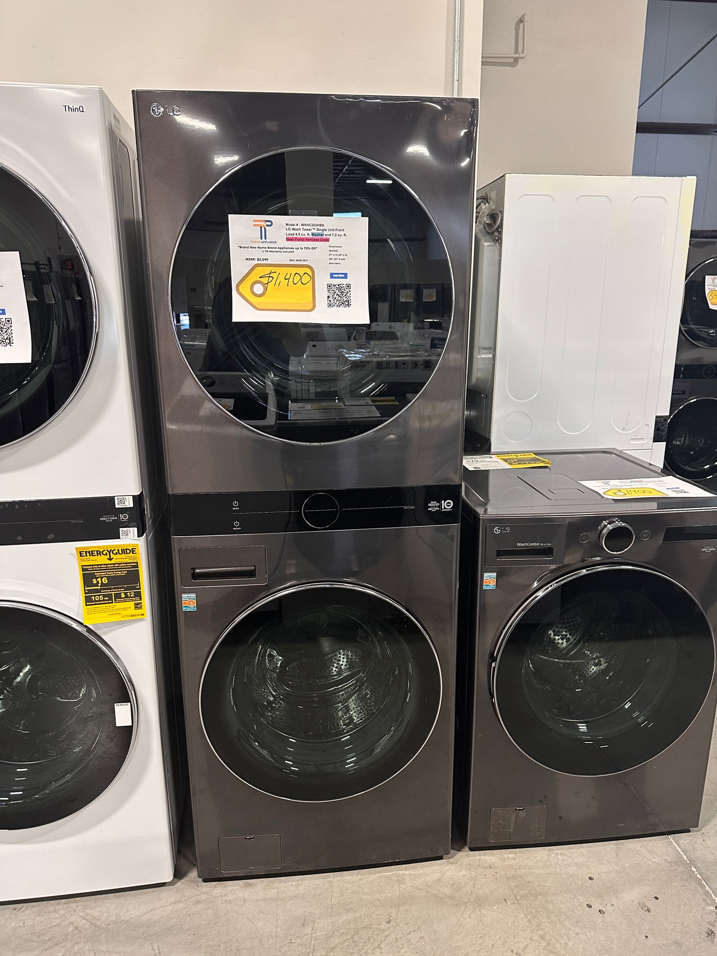 BRAND NEW LG BLACK STEEL STACKED LAUNDRY SET WASHTOWER MODEL: WKHC202HBA WAS13411