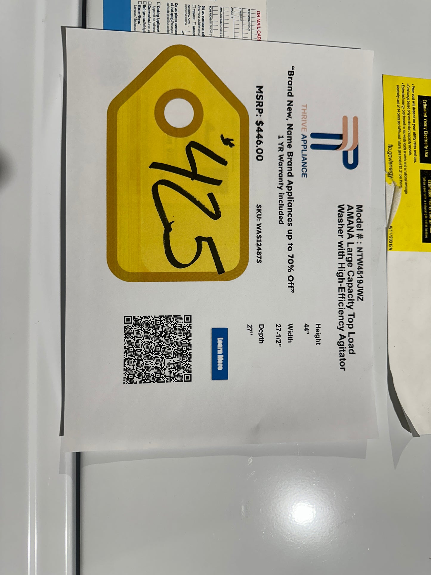 GREAT NEW AMANA TOP LOAD WASHING MACHINE MODEL: NTW4519JWZ WAS12487S