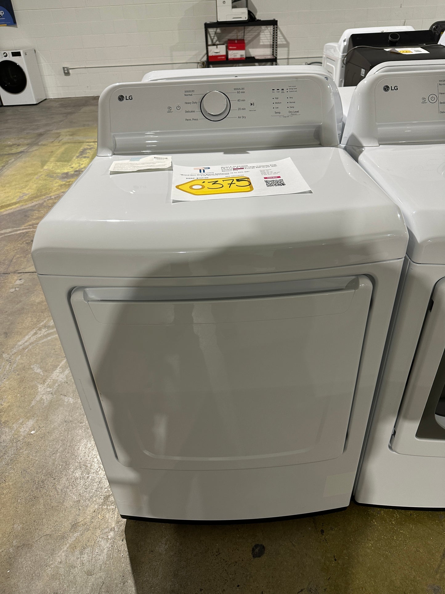 LOW PRICE! LG - 7.3 Cu. Ft. Electric Dryer with Sensor Dry - White MODEL: DLE6100W DRY13076S