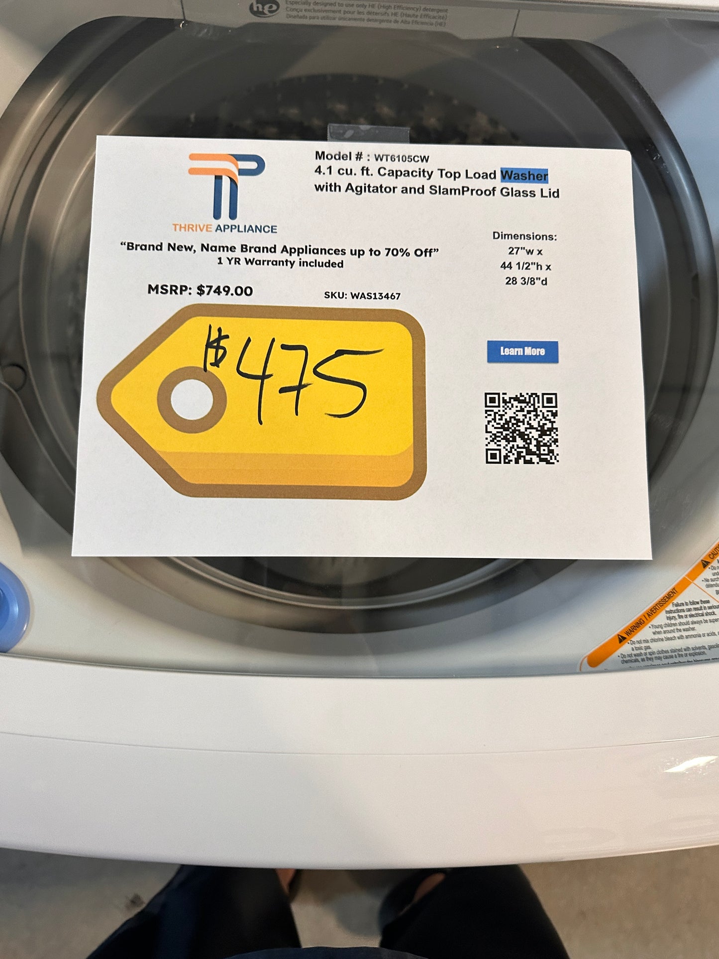 GREAT NEW LG TOP LOAD WASHER with TURBODRUM MODEL: WT6105CW WAS13467