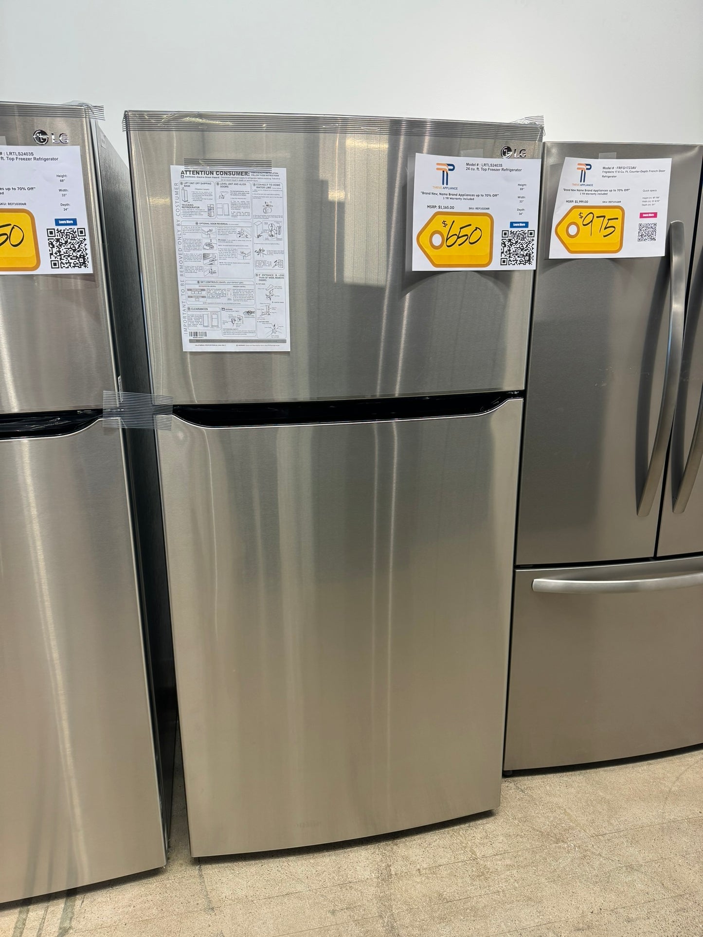 BRAND NEW STAINLESS STEEL LG GARAGE FRIDGE MODEL: LRTLS2403S REF10208R