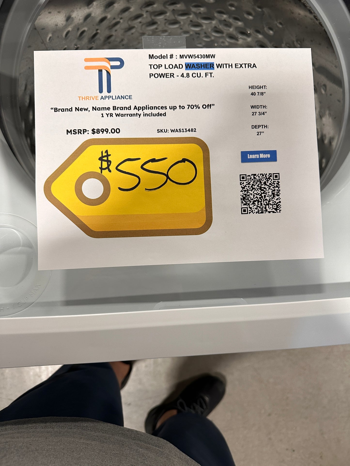 NEW MAYTAG TOP LOAD WASHER with EXTRA POWER MODEL: MVW5430MW WAS13482