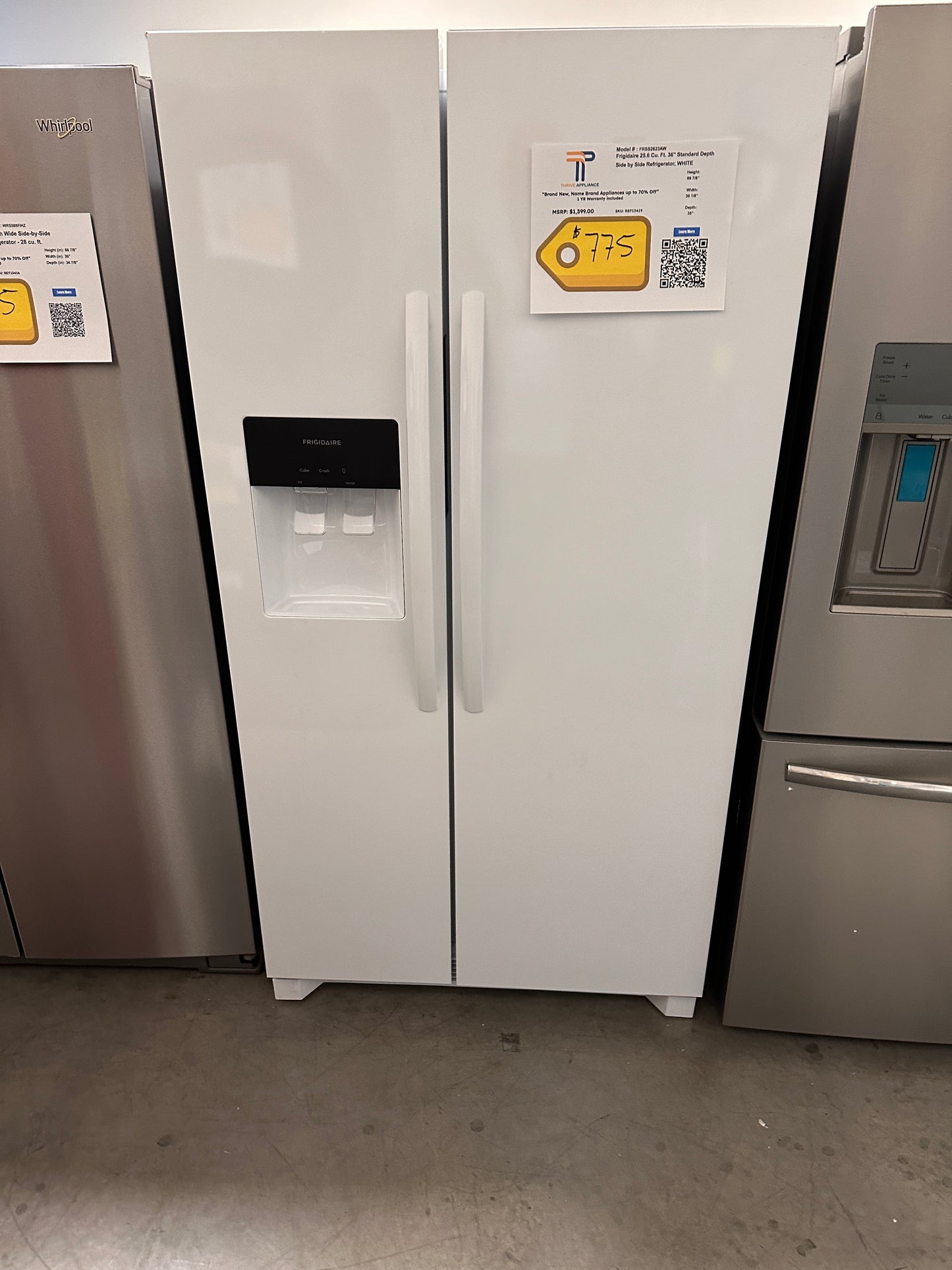 BRAND NEW WHITE FRIGIDAIRE SIDE BY SIDE REFRIGERATOR MODEL: FRSS2623AW REF13419