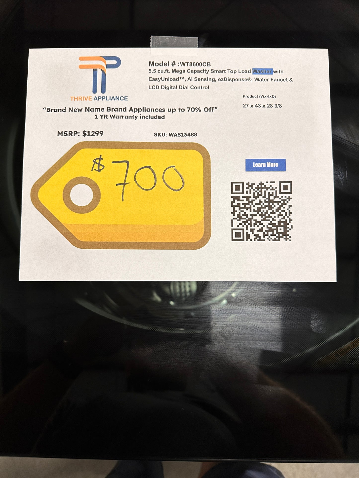 GREAT NEW LG SMART TOP LOAD WASHER with EASY UNLOAD MODEL: WT8600CB WAS13488