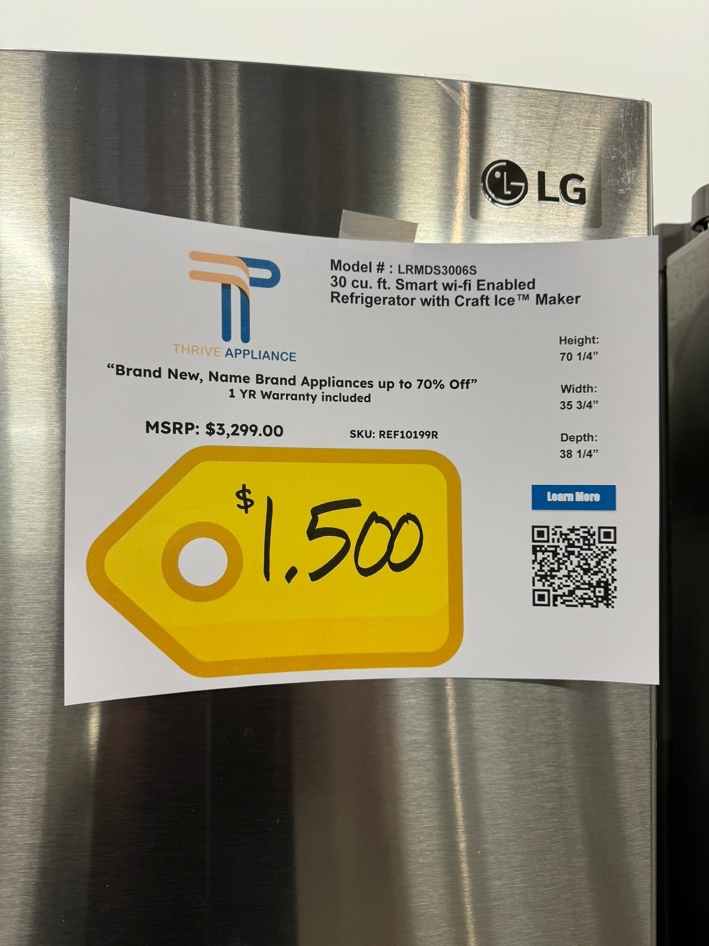 GREAT NEW LG CRAFT ICE MAKING SMART REFRIGERATOR MODEL: LRMDS3006S REF10199R