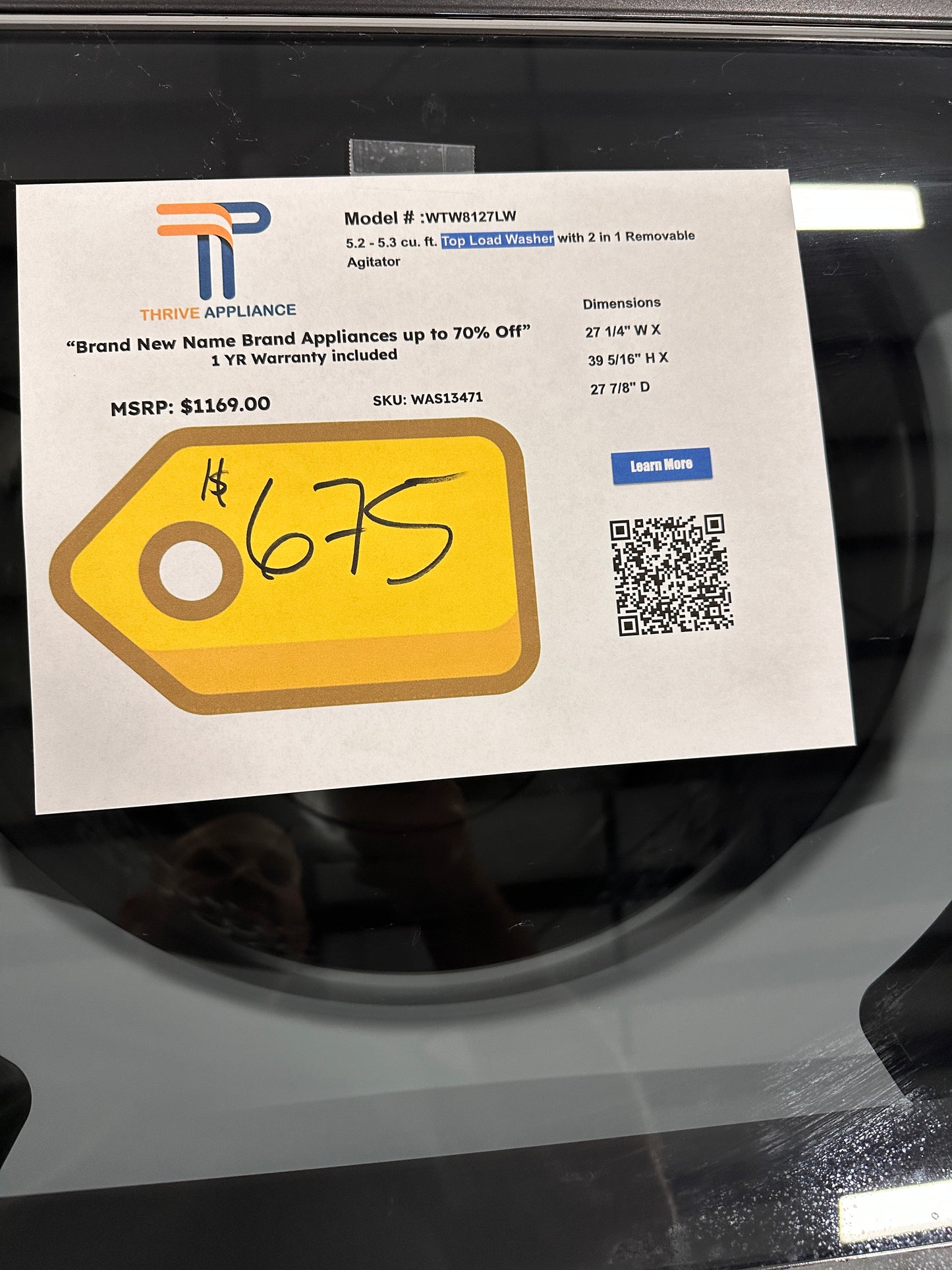 GREAT NEW WHIRLPOOL WASHER with REMOVABLE AGITATOR MODEL: WTW8127LW WAS13471