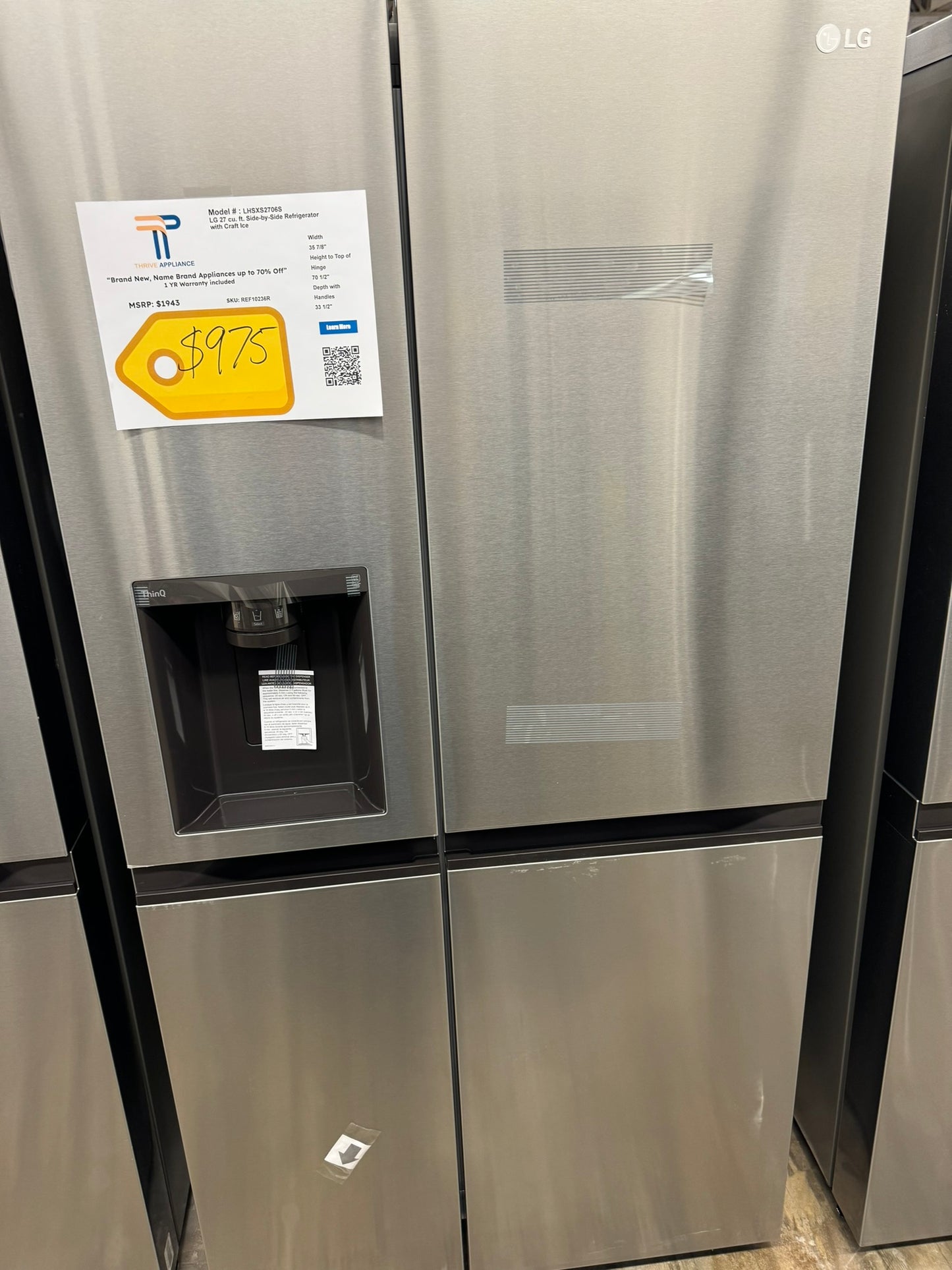 GORGEOUS NEW LG COUNTER DEPTH SMART REFRIGERATOR MODEL: LHSXS2706S REF10236R