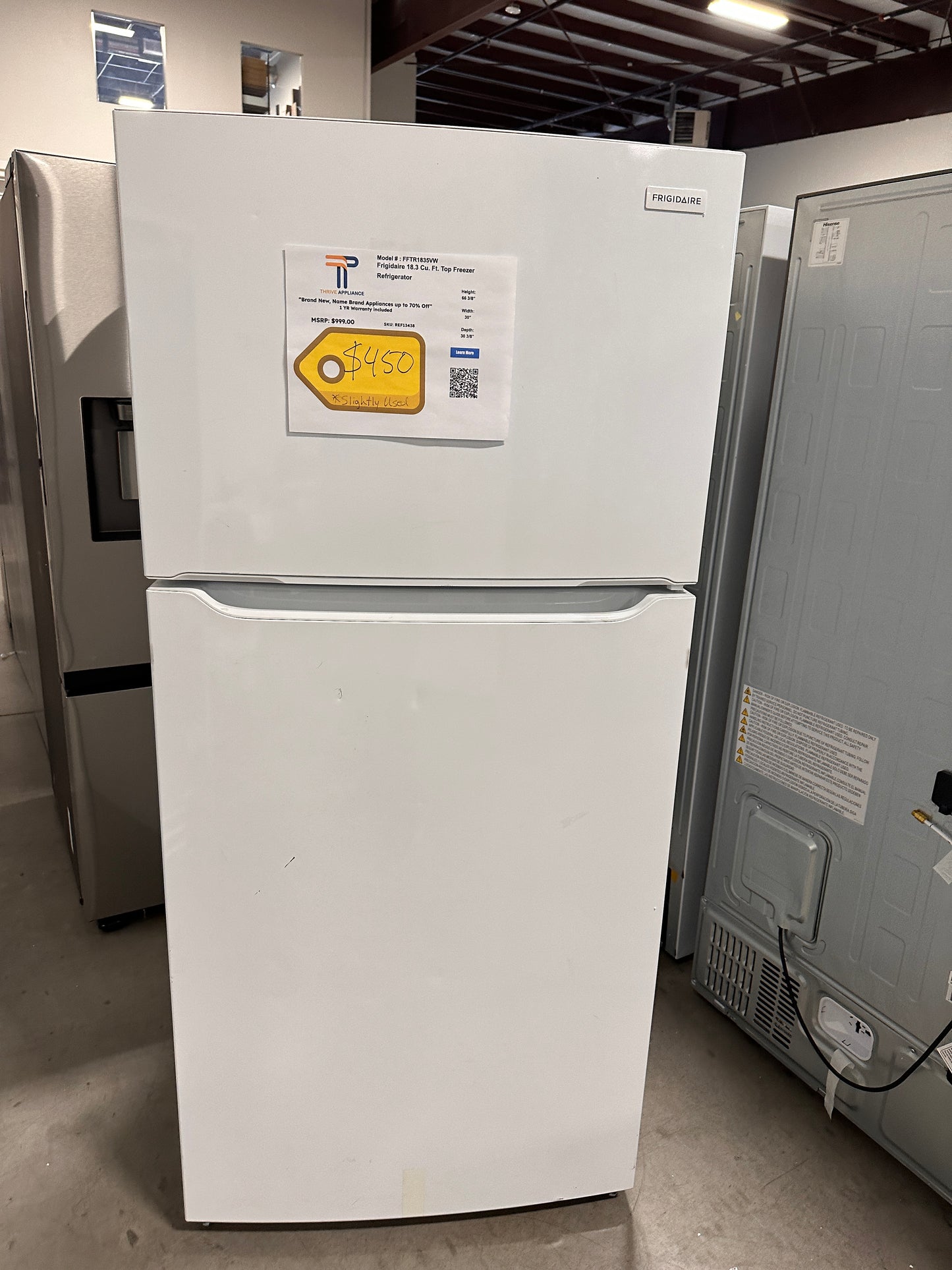 Gently Used Frigidaire - 18.3 Cu. Ft. Top-Freezer Refrigerator - White MODEL: FFTR1835VW REF13438