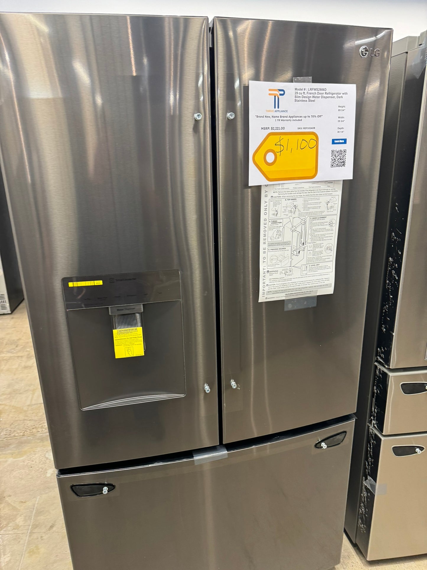 GREAT NEW LG FRENCH DOOR SMART REFRIGERATOR MODEL: LRFWS2906D REF10240R