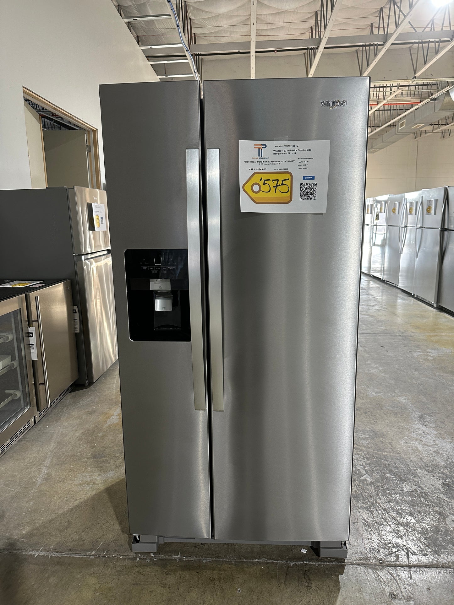 BEAUTIFUL! Whirlpool 33-inch Wide Side-by-Side Refrigerator MODEL: WRS321SDHZ REF13889S