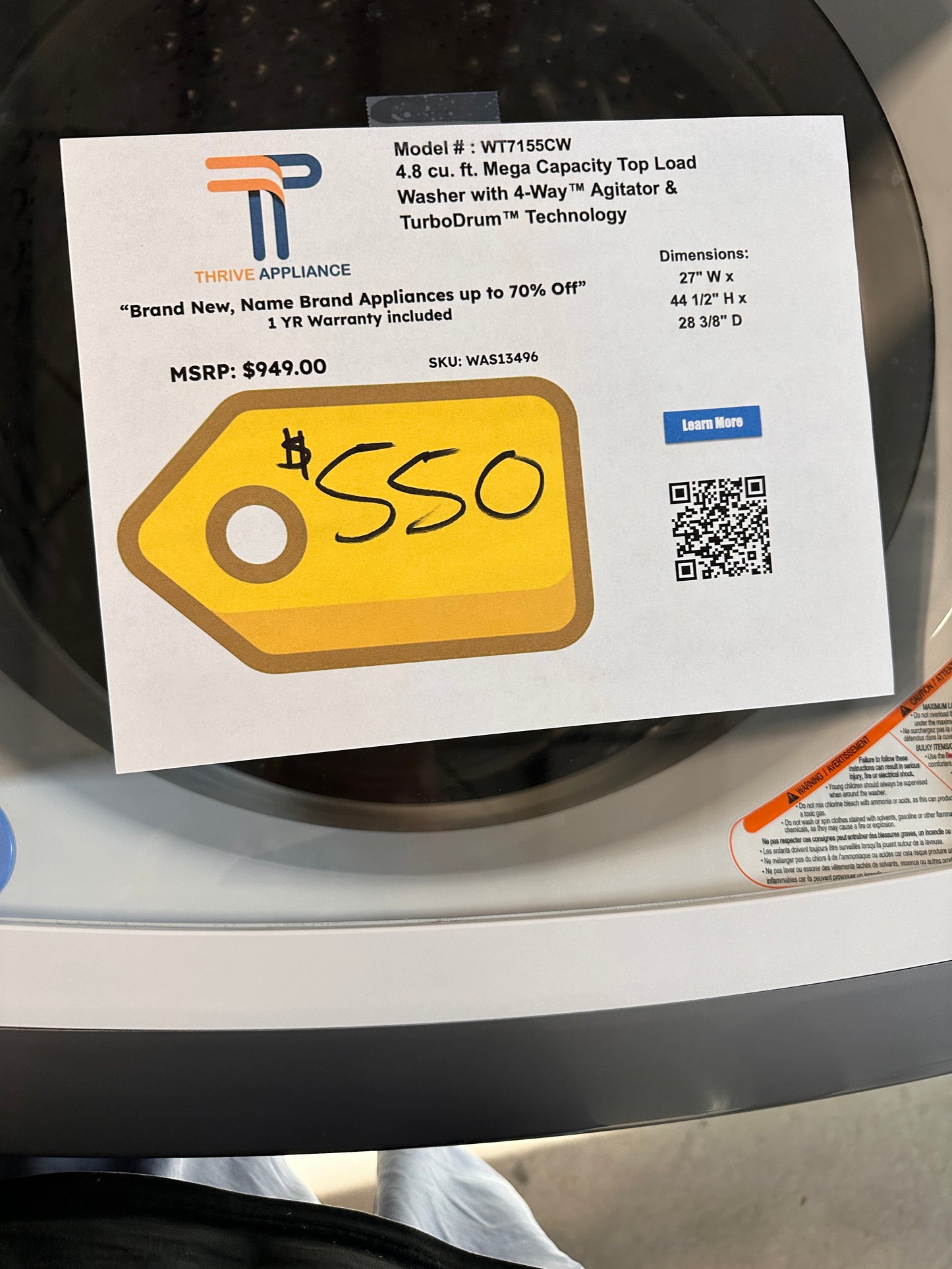 LG - 4.8 Cu. Ft. High-Efficiency Top Load Washer with 4 Way Agitator - White MODEL: WT7155CW WAS13496