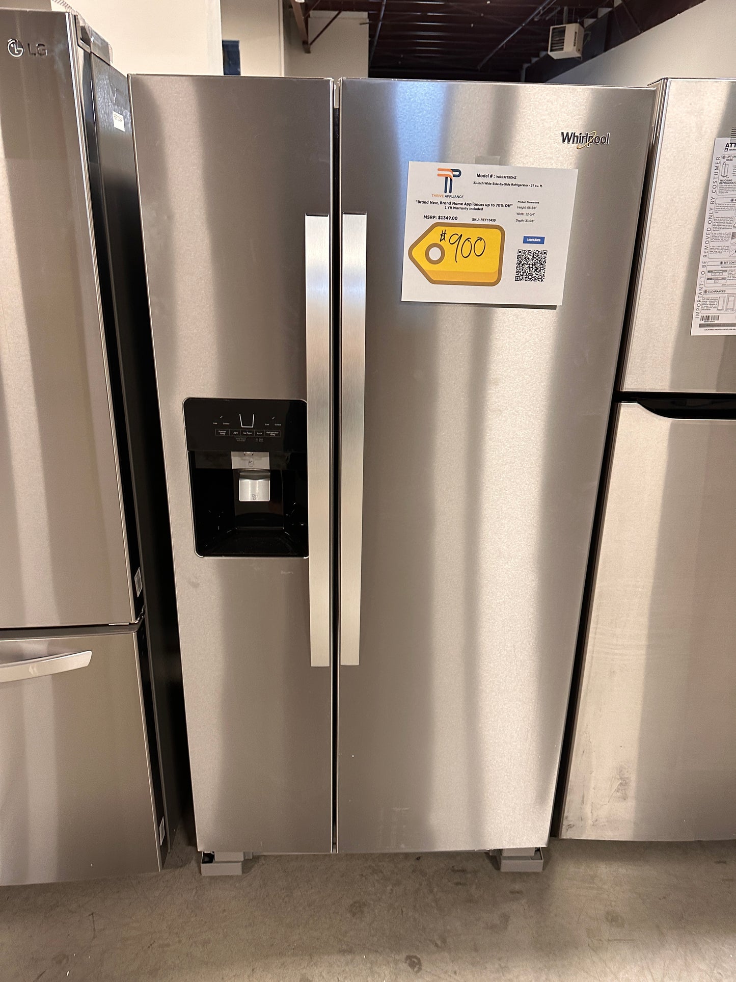 GREAT NEW SIDE-BY-SIDE WHIRLPOOL REFRIGERATOR MODEL: WRS321SDHZ REF13459