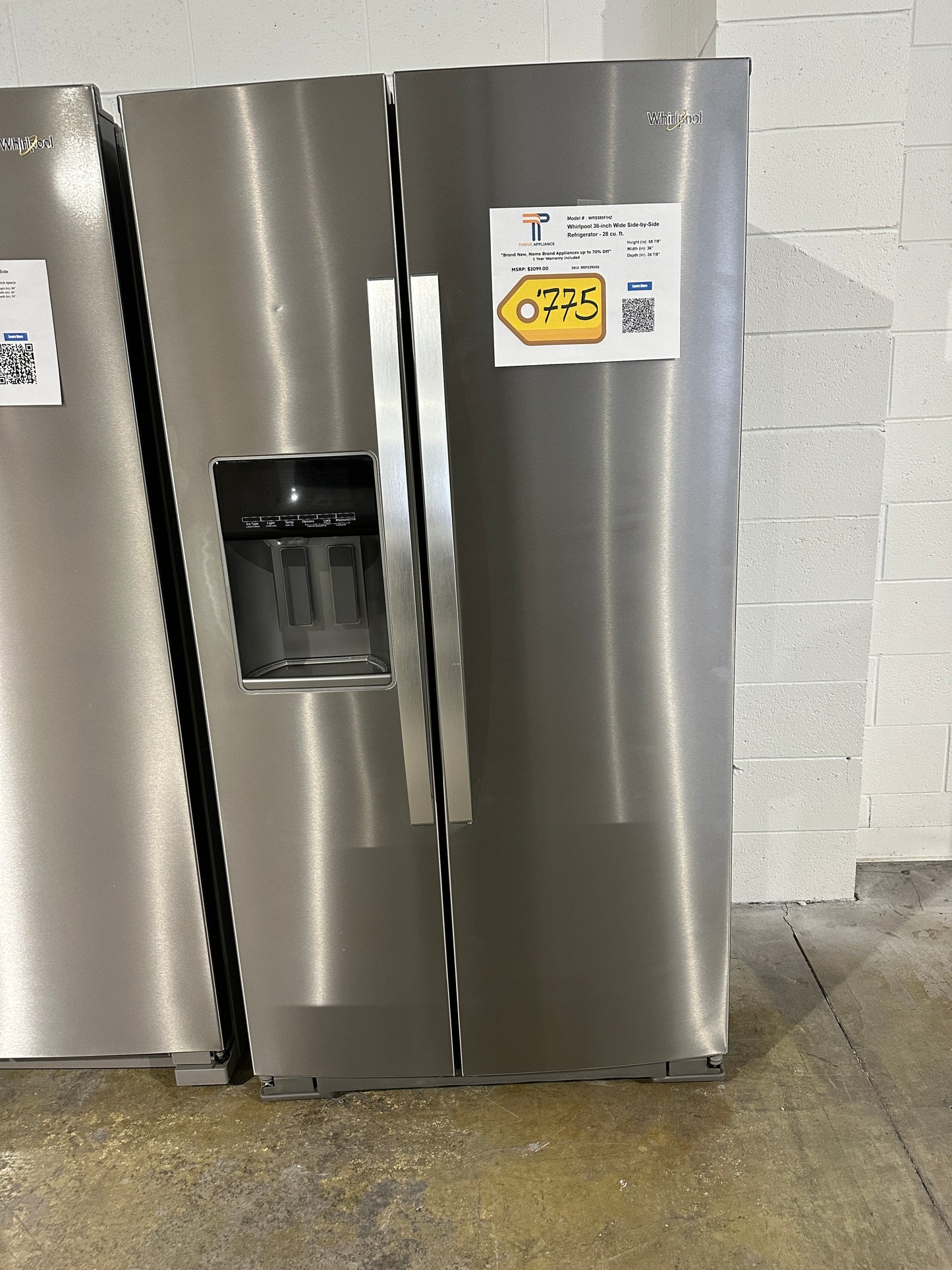 GORGEOUS NEW WHIRLPOOL SIDE-BY-SIDE REFRIGERATOR MODEL: WRS588FIHZ REF13905S