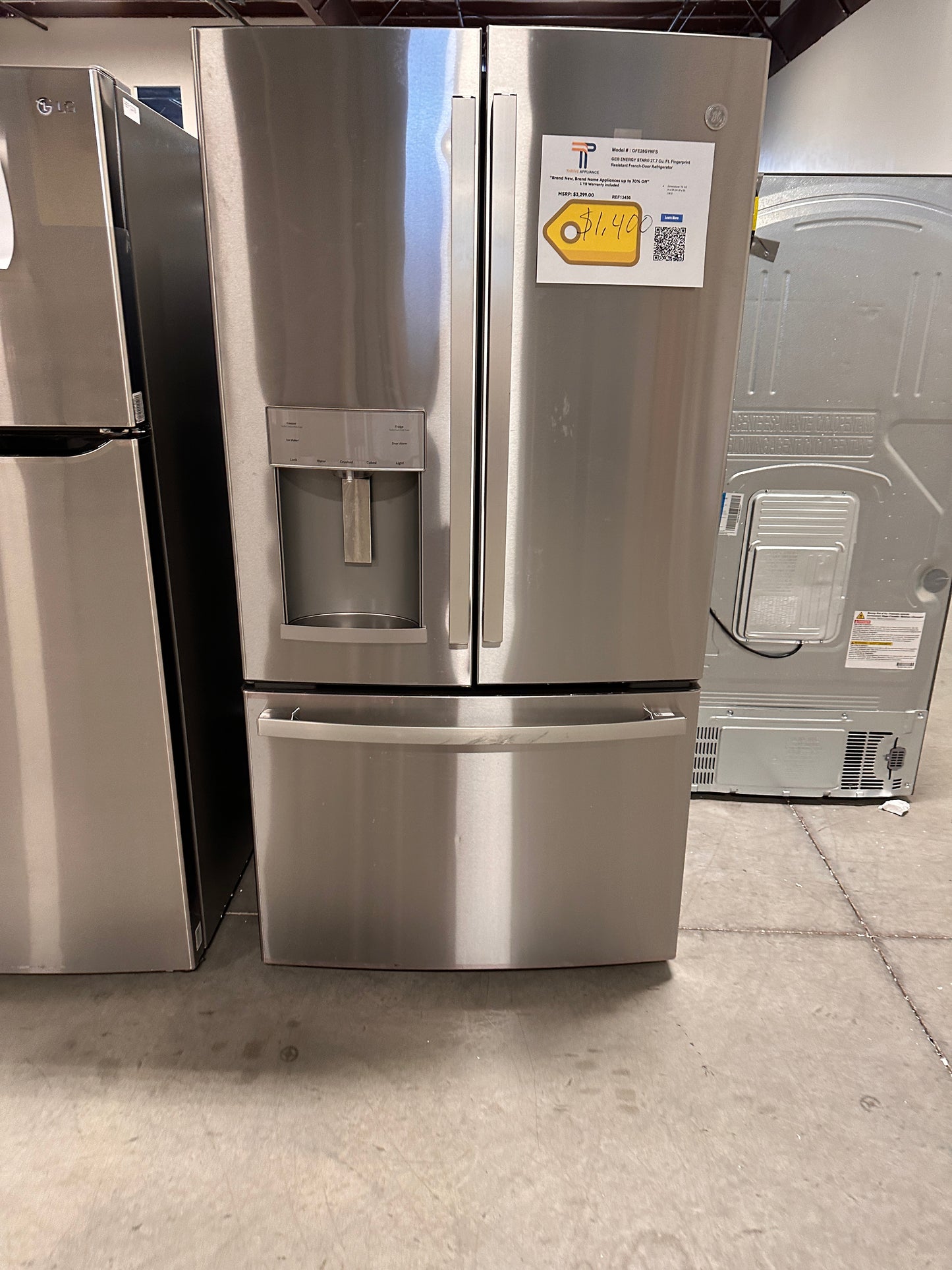 GREAT GE FRENCH DOOR STAINLESS STEEL REFRIGERATOR MODEL: GFE28GYNFS REF13456