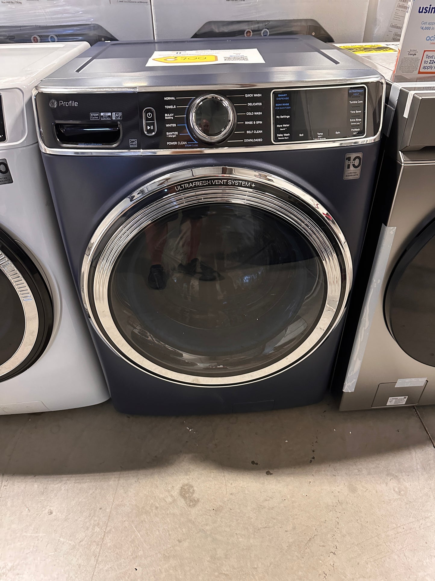 GREAT NEW GE PROFILE SAPPHIRE BLUE FRONT LOAD WASHER MODEL: PFW870SPVRS WAS13509