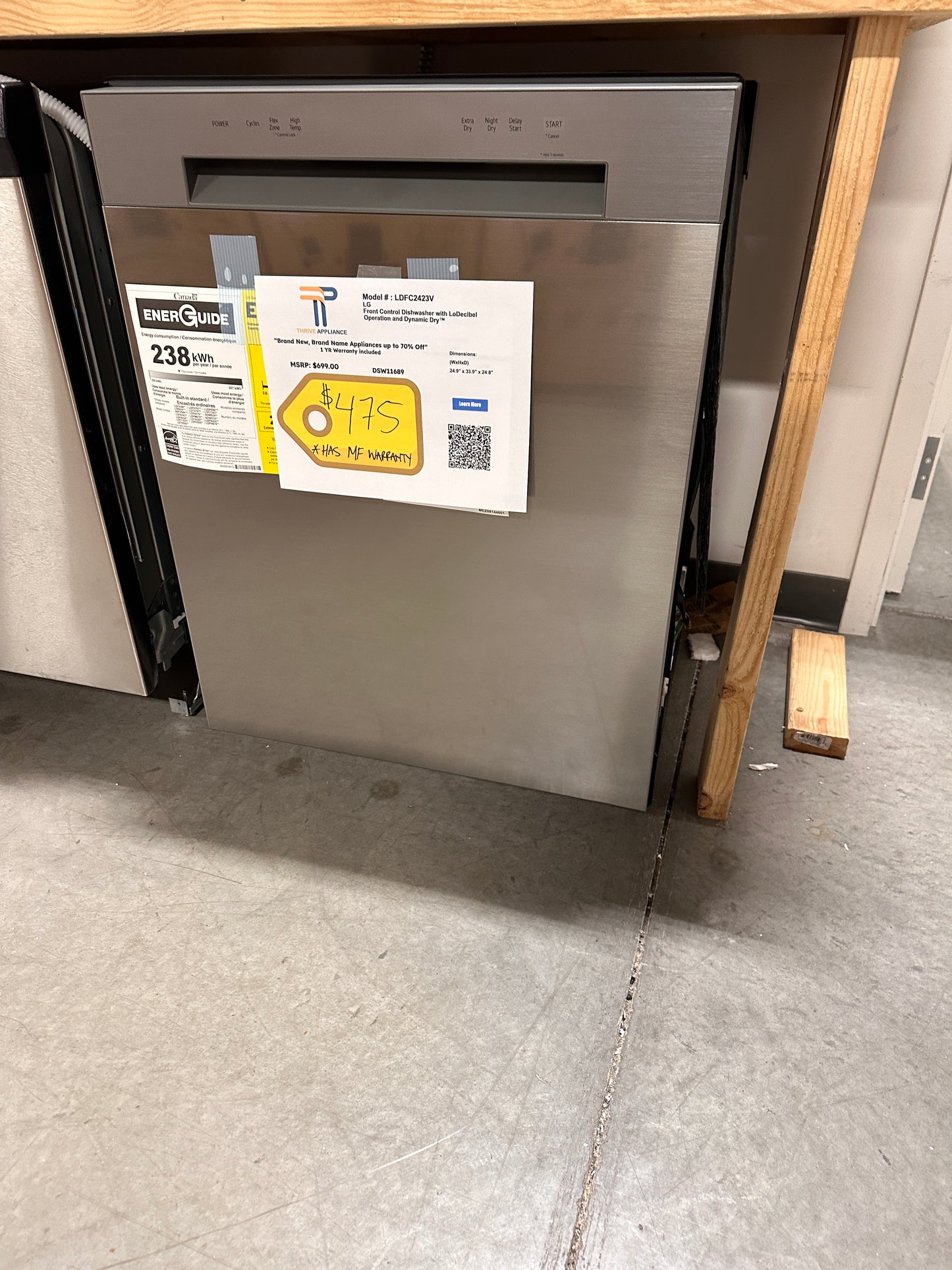 NEW LG DISHWASHER WITH MANUFACTURER WARRANTY MODEL: LDFC2423V DSW11690