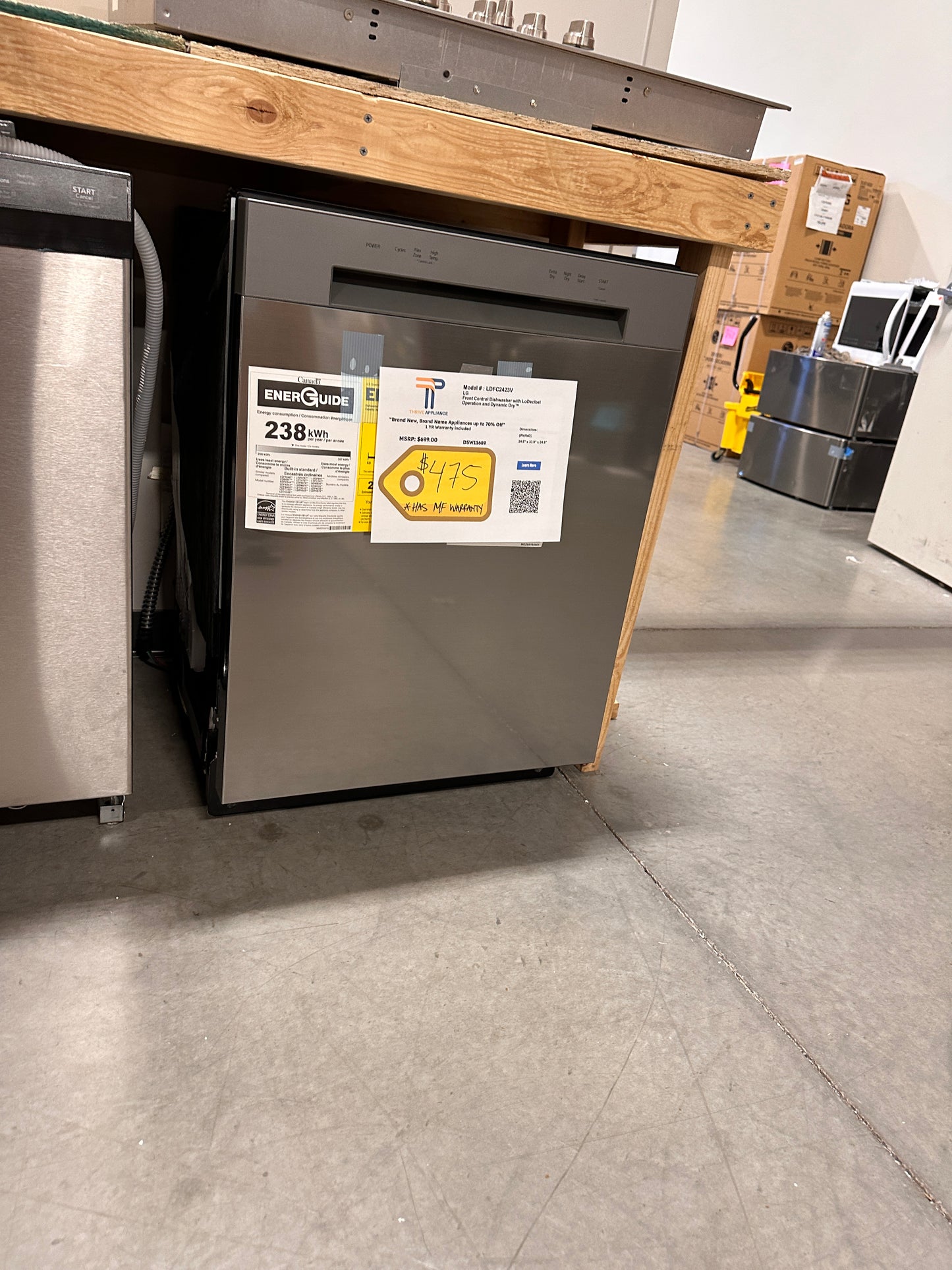 FULL WARRANTY FRONT CONTROL LG DISHWASHER MODEL: LDFC2423V DSW11691