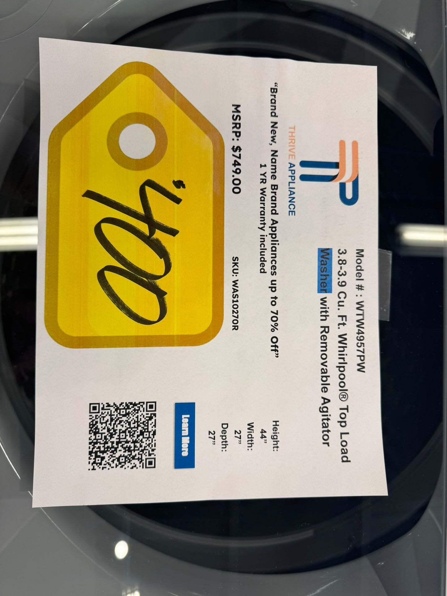 BEAUTIFUL NEW WHIRLPOOL TOP LOAD WASHER MODEL: WTW5057LW WAS10270R