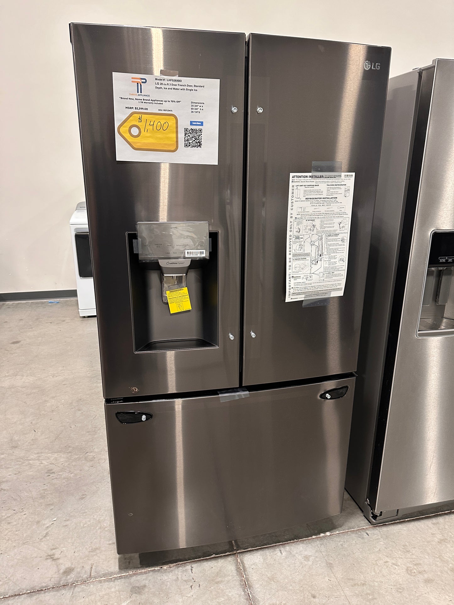 GREAT NEW 36 INCH WIDE FRENCH DOOR REFRIGERATOR MODEL: LHFS28XBD REF13471